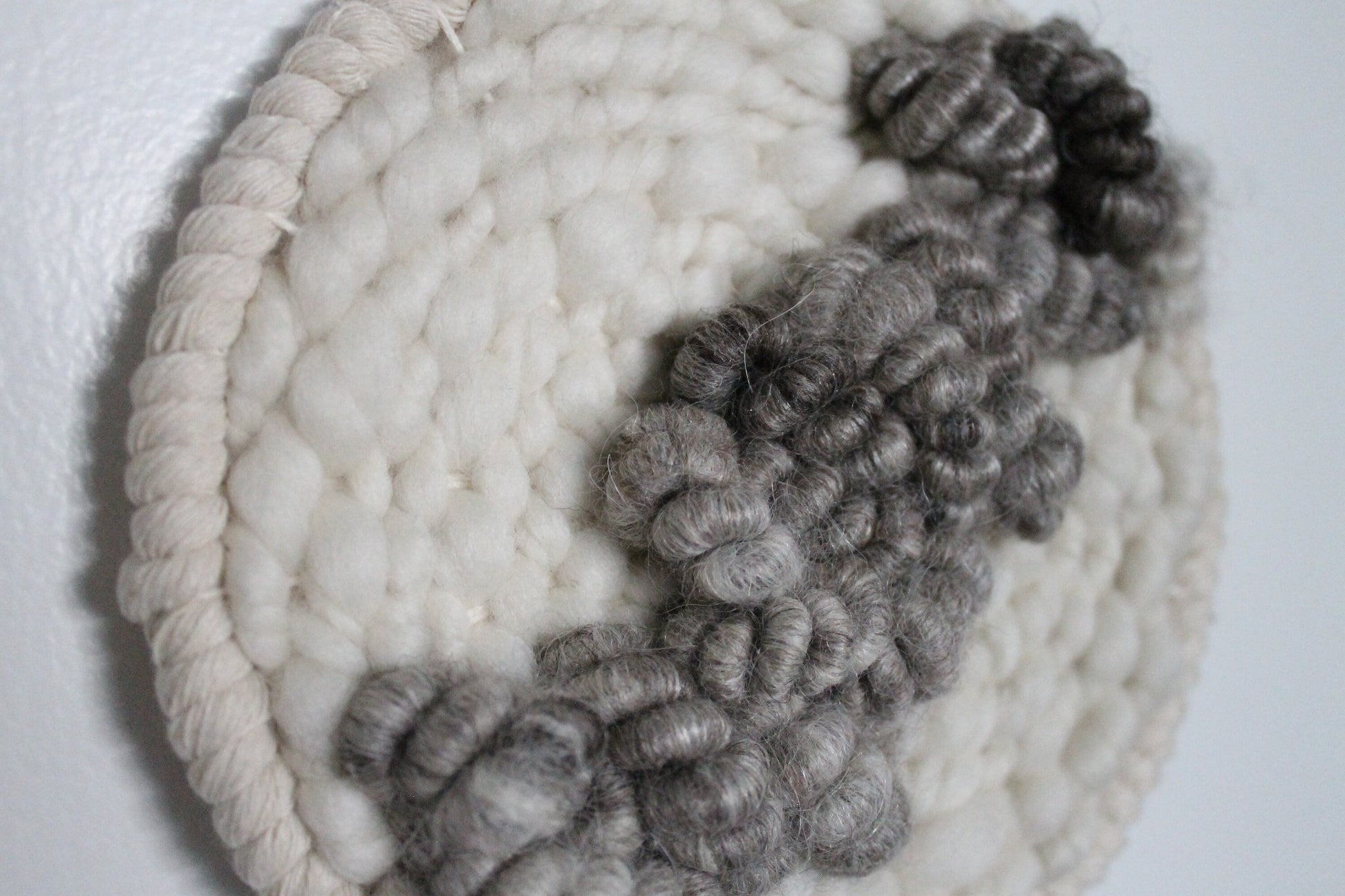 Grey round woven wall hanging | wall art | weaving | woven tapestry | wall decor | wall tapestry | home decor | tapestry