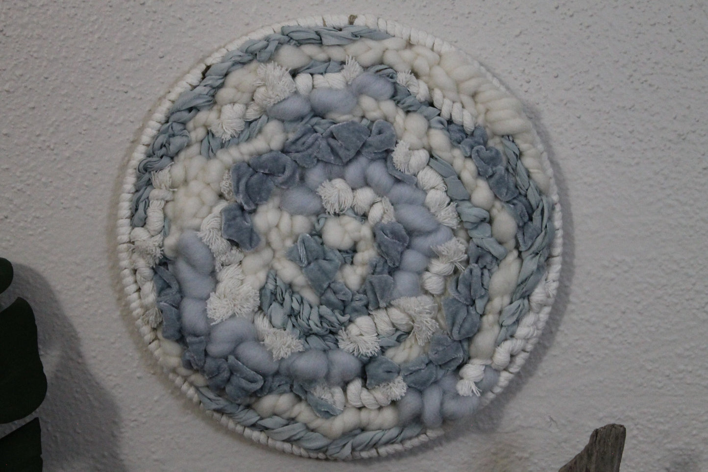 Blue round woven wall hanging | wall art | weaving | woven tapestry | wall decor | wall tapestry | home decor | tapestry