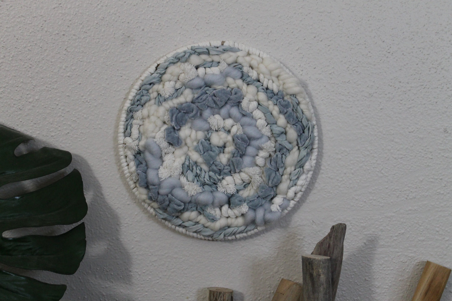 Blue round woven wall hanging | wall art | weaving | woven tapestry | wall decor | wall tapestry | home decor | tapestry