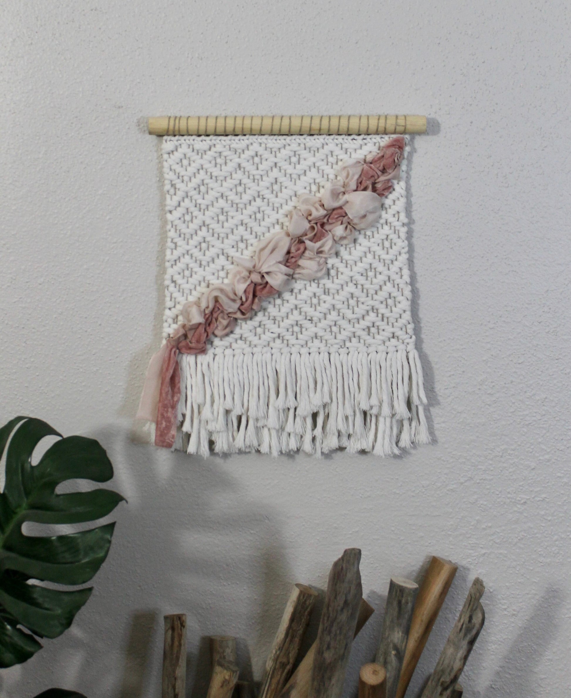 Pink silk woven wall hanging | wall art | weaving | woven tapestry | wall decor | wall tapestry | home decor | textile art