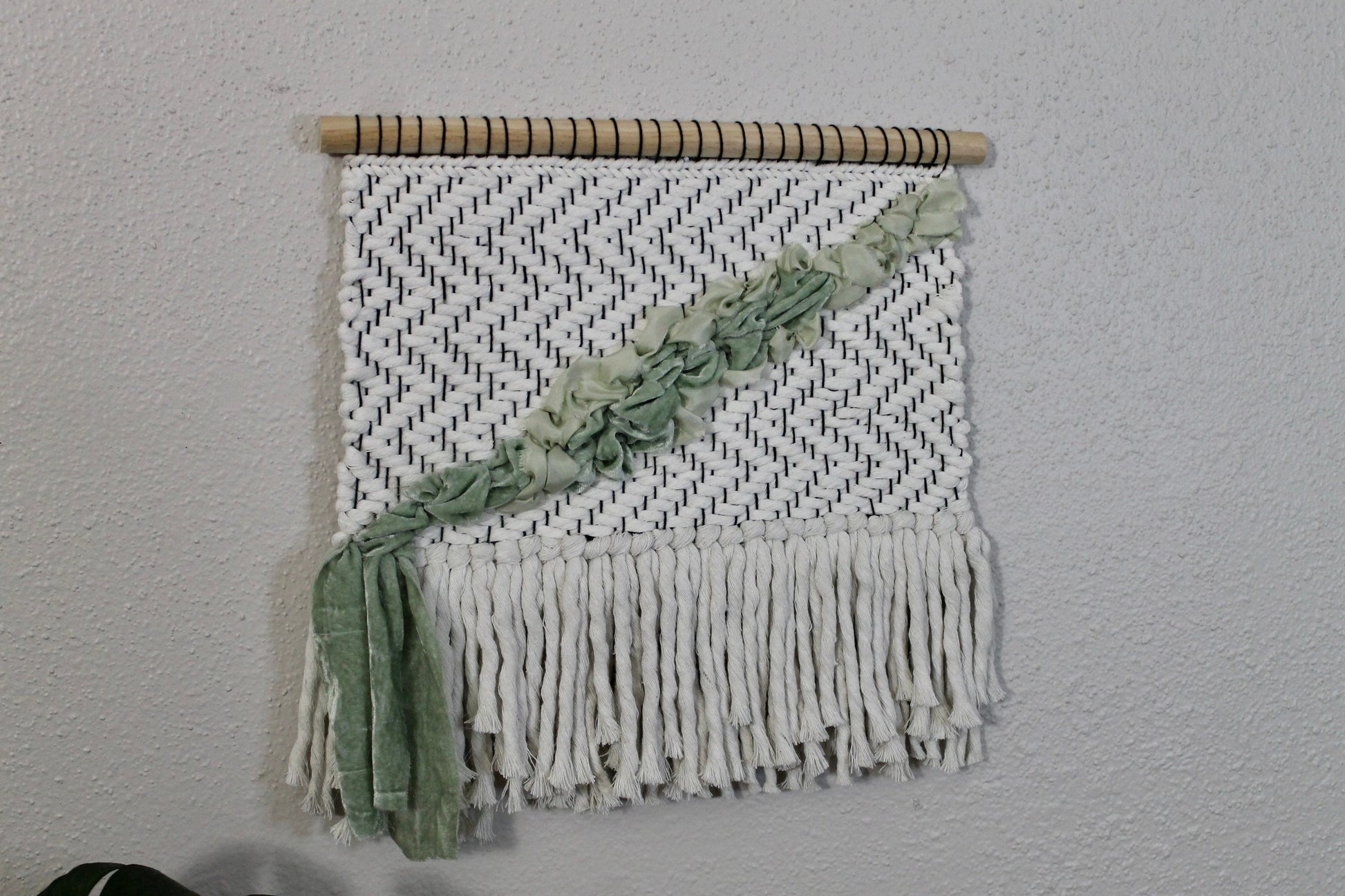 Green velvet woven wall hanging | wall art | weaving | woven tapestry | wall decor | wall tapestry | home decor | tapestry