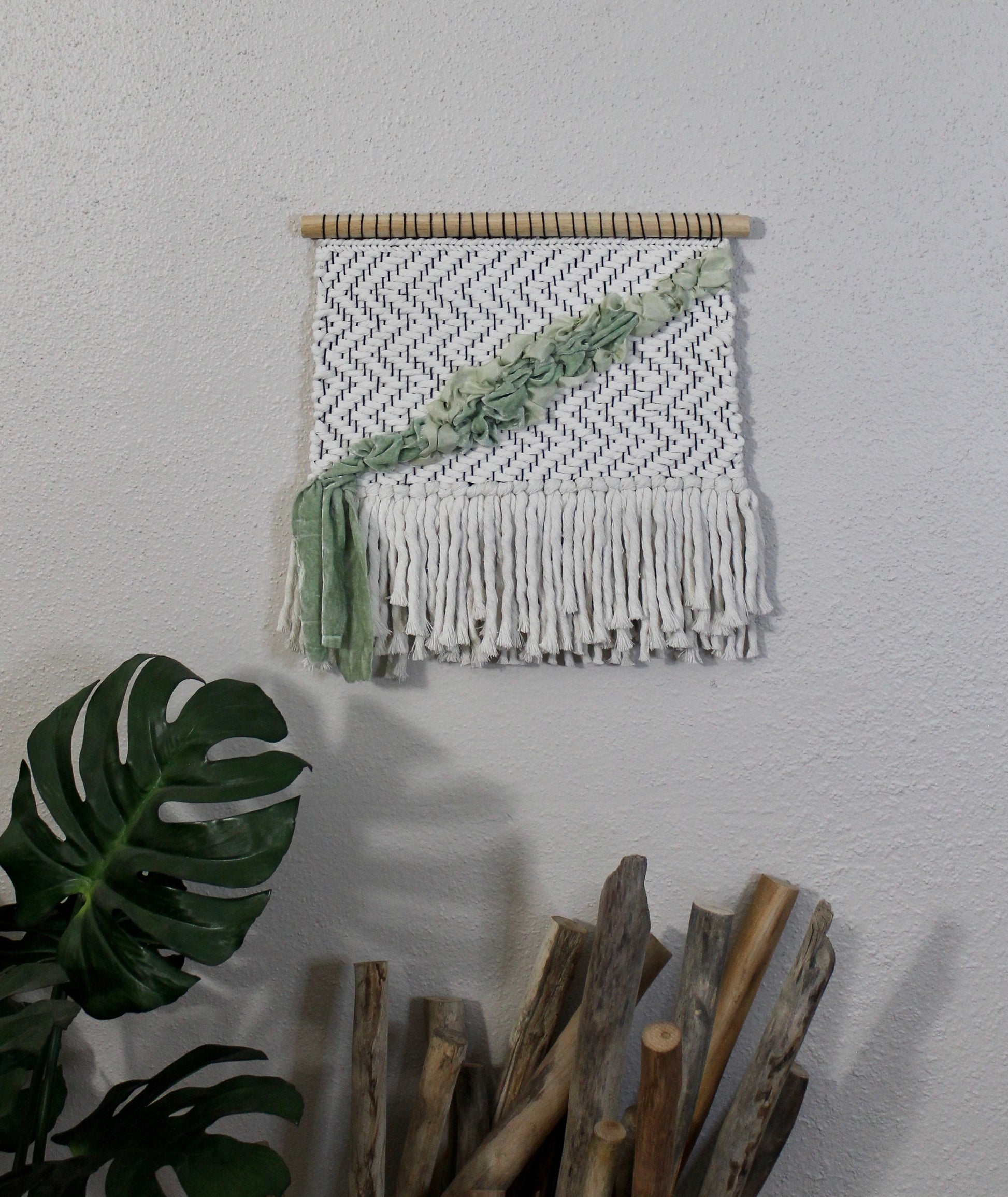 Green velvet woven wall hanging | wall art | weaving | woven tapestry | wall decor | wall tapestry | home decor | tapestry