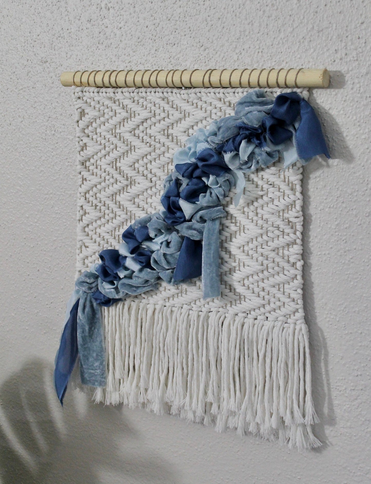 Blue silk woven wall hanging | wall art | weaving | woven tapestry | wall decor | wall tapestry | home decor | tapestry