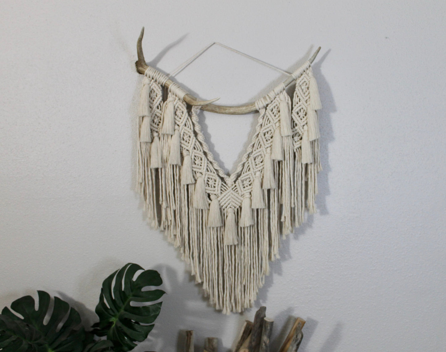 Elk antler macrame wall hanging | wall art | boho | genuine elk antler | wall decor | wall tapestry | home decor