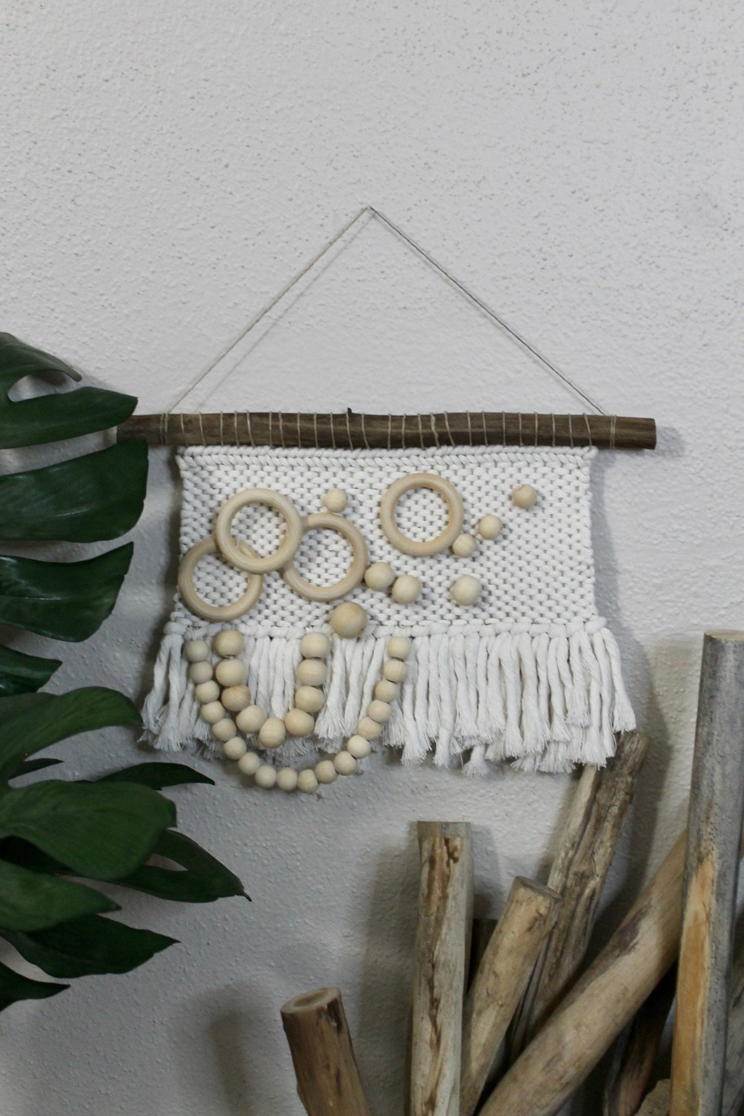 Mini abstract woven wall hanging | wood bead accent | wall art | weaving | woven tapestry | wall decor | wall tapestry | home decor