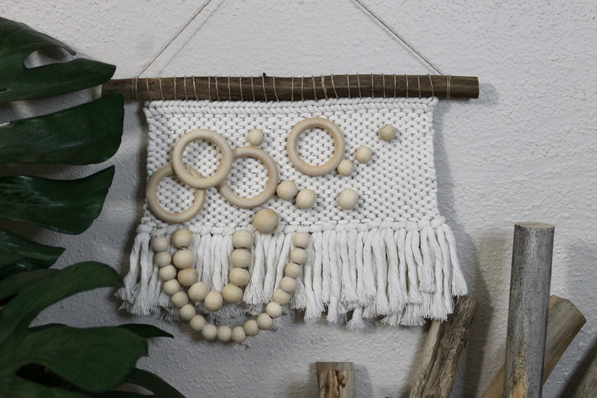 Mini abstract woven wall hanging | wood bead accent | wall art | weaving | woven tapestry | wall decor | wall tapestry | home decor