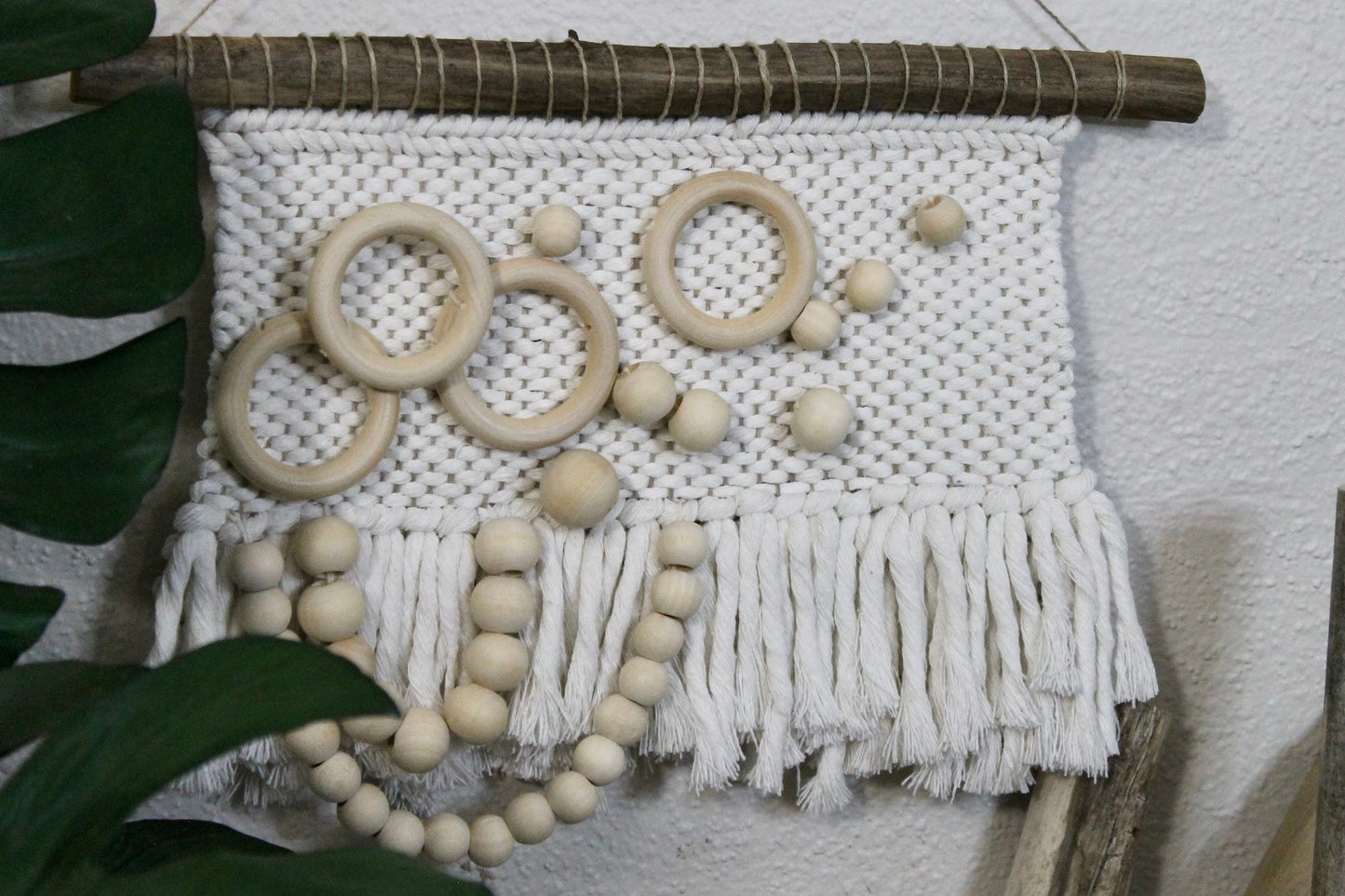 Mini abstract woven wall hanging | wood bead accent | wall art | weaving | woven tapestry | wall decor | wall tapestry | home decor