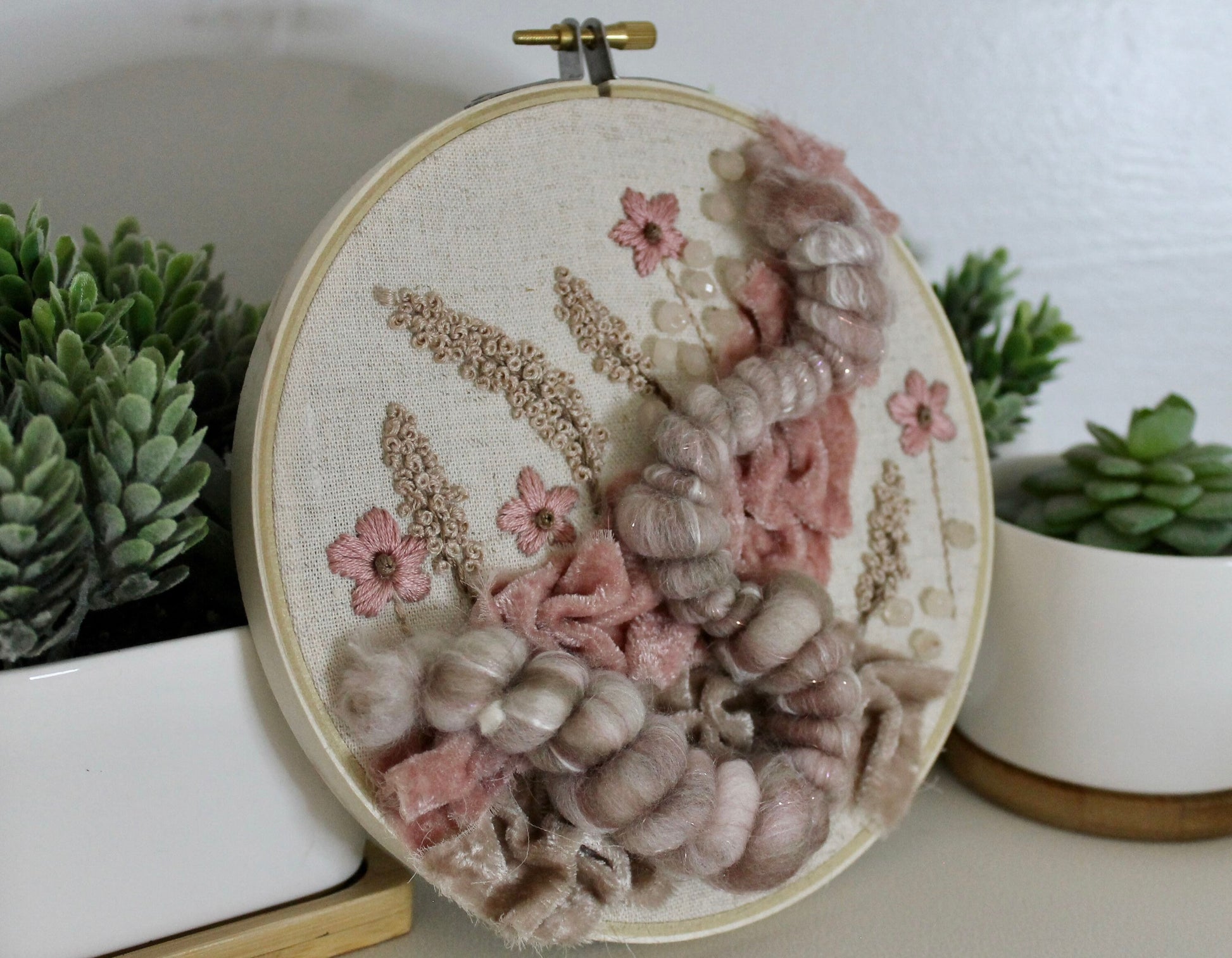 Pink flower abstract embroidery | embroidery hoop | foil embroidery | diy | gift idea | flower