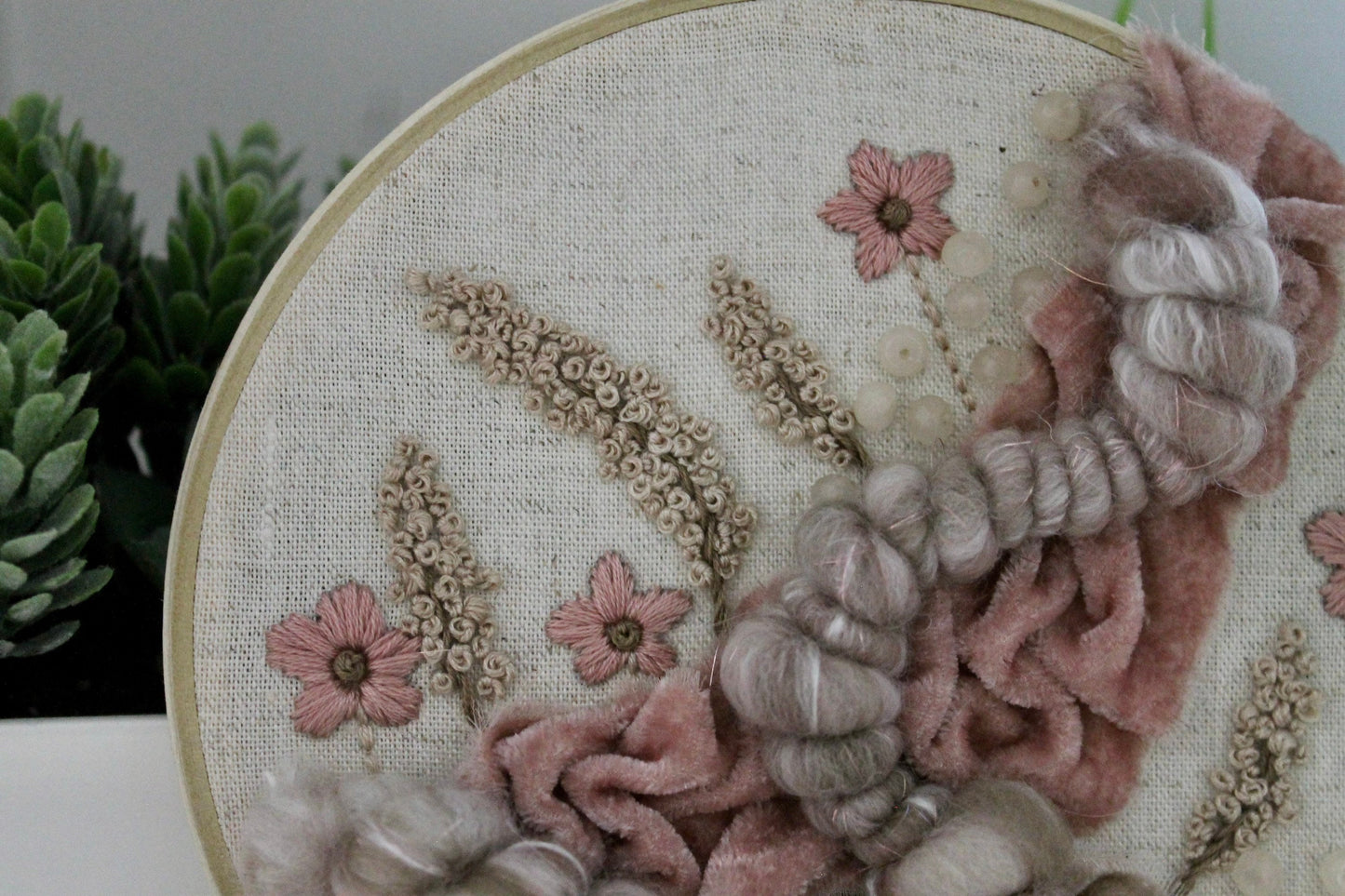 Pink flower abstract embroidery | embroidery hoop | foil embroidery | diy | gift idea | flower