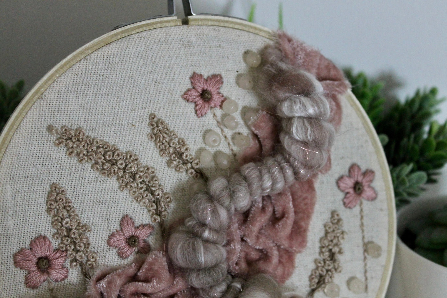 Pink flower abstract embroidery | embroidery hoop | foil embroidery | diy | gift idea | flower