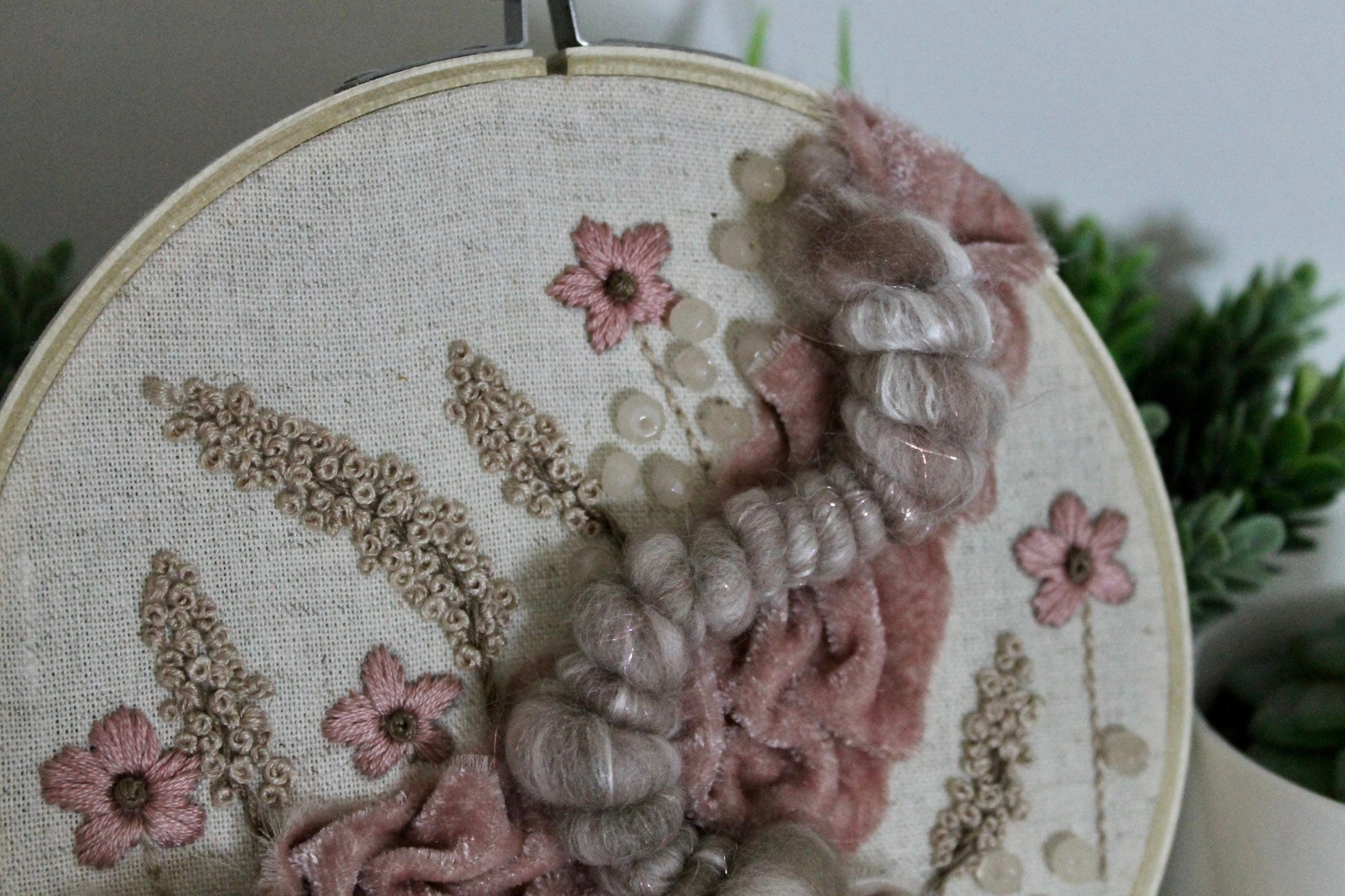 Pink flower abstract embroidery | embroidery hoop | foil embroidery | diy | gift idea | flower