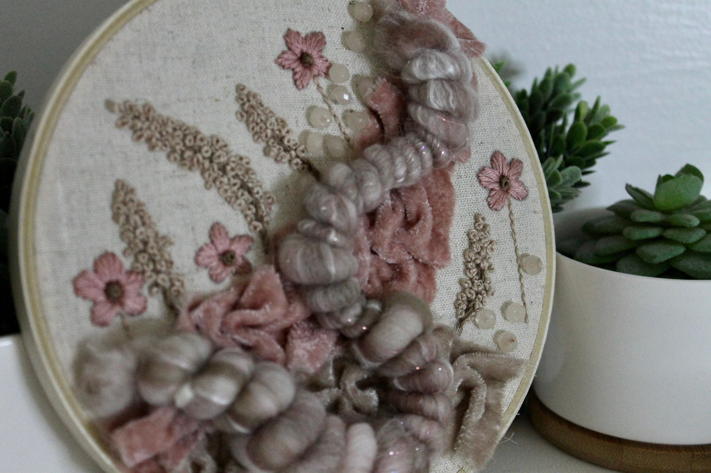 Pink flower abstract embroidery | embroidery hoop | foil embroidery | diy | gift idea | flower