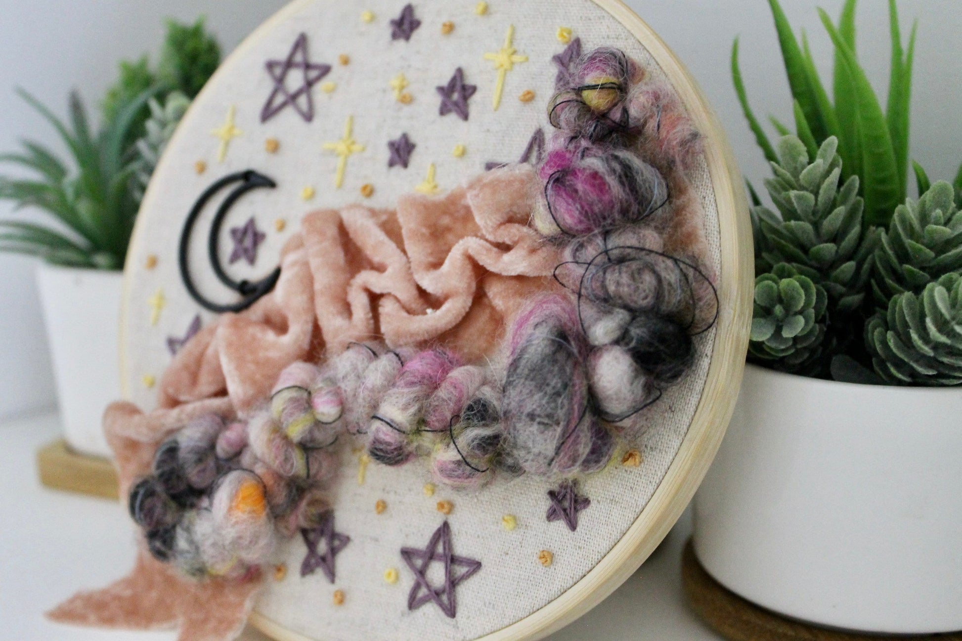 Night sky embroidery | abstract | star | embroidery hoop | foil embroidery | diy | gift idea | flower