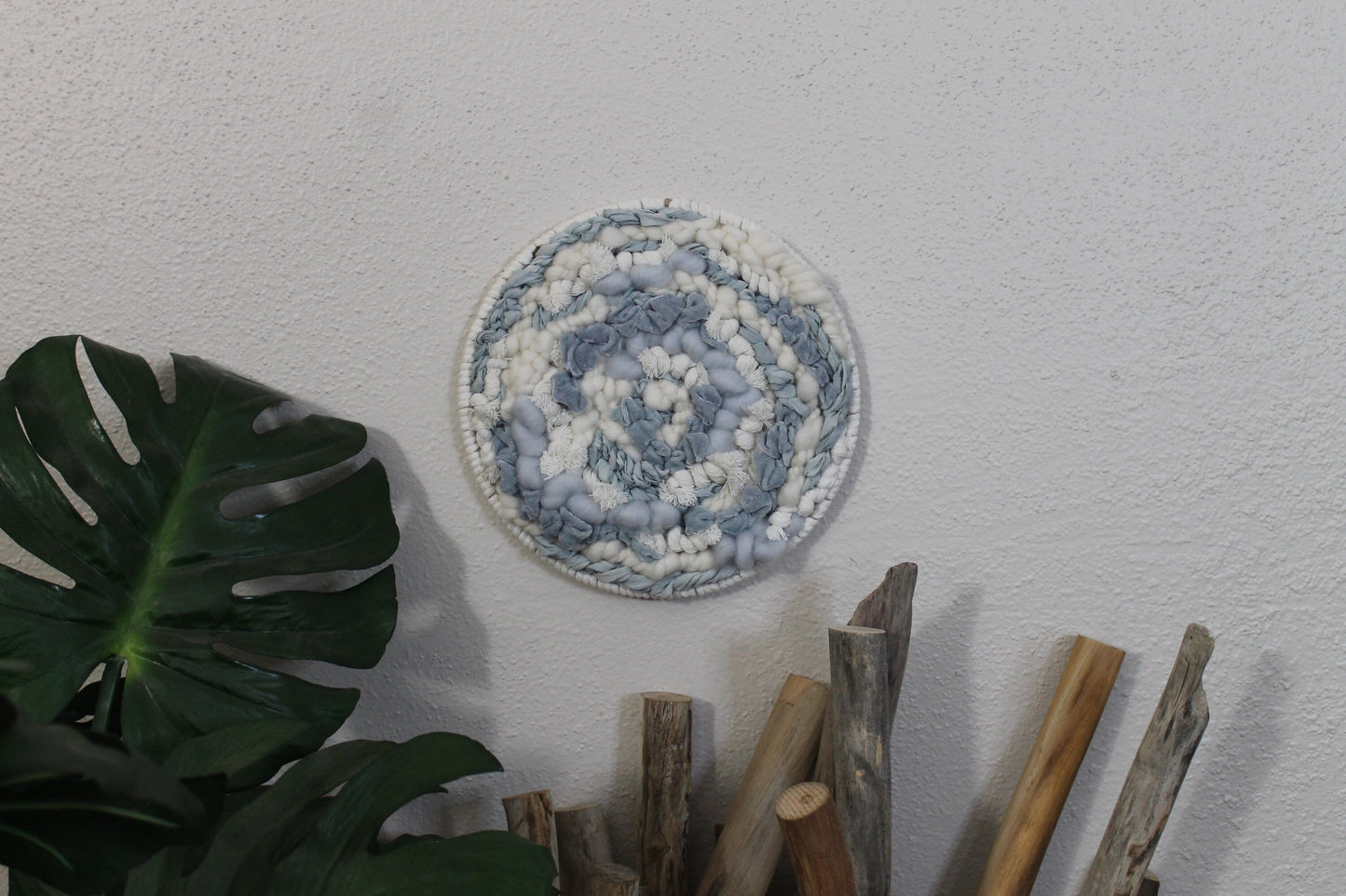 Blue round woven wall hanging | wall art | weaving | woven tapestry | wall decor | wall tapestry | home decor | tapestry