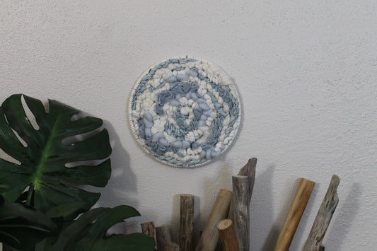 Blue round woven wall hanging | wall art | weaving | woven tapestry | wall decor | wall tapestry | home decor | tapestry