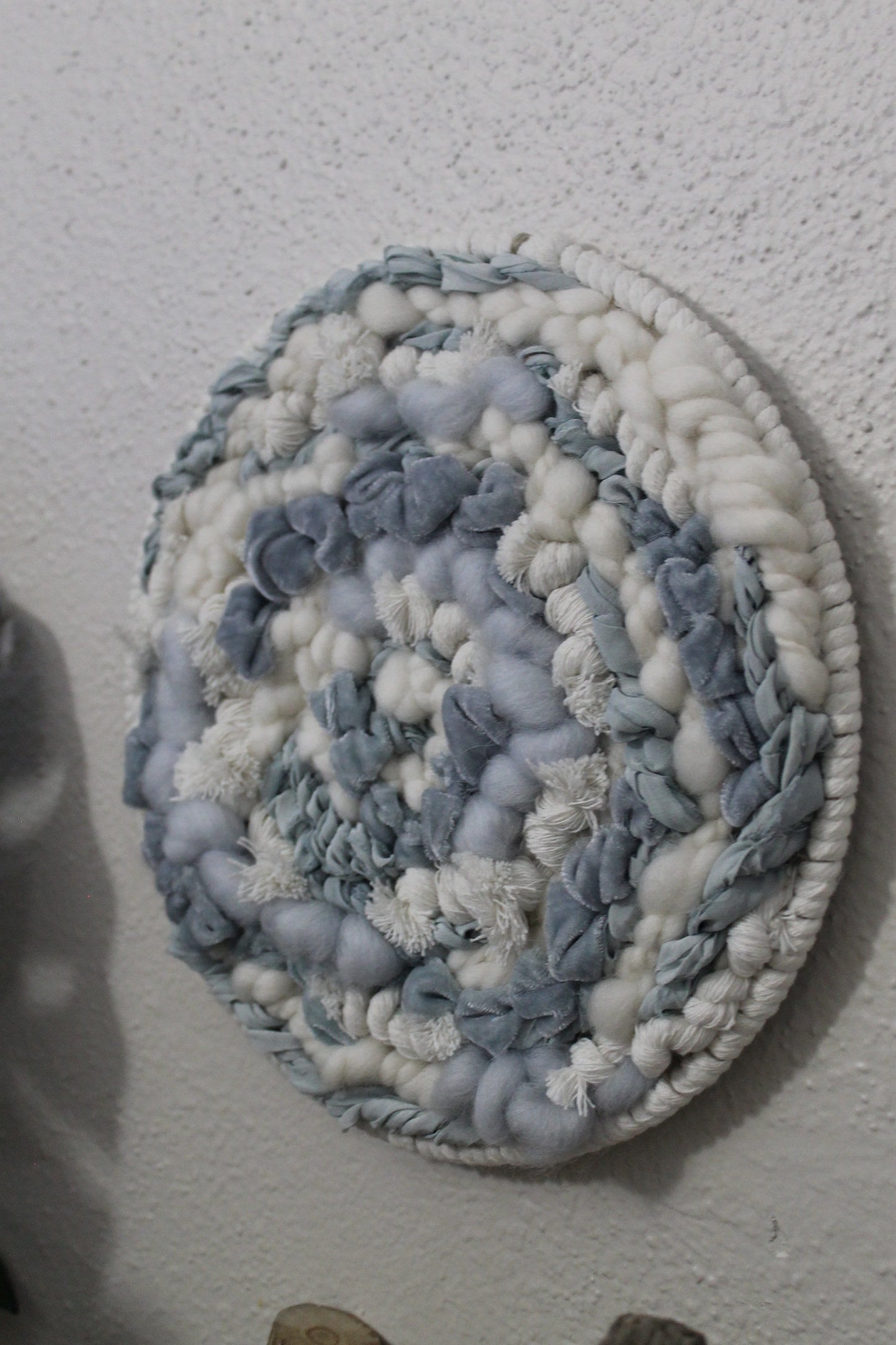 Blue round woven wall hanging | wall art | weaving | woven tapestry | wall decor | wall tapestry | home decor | tapestry