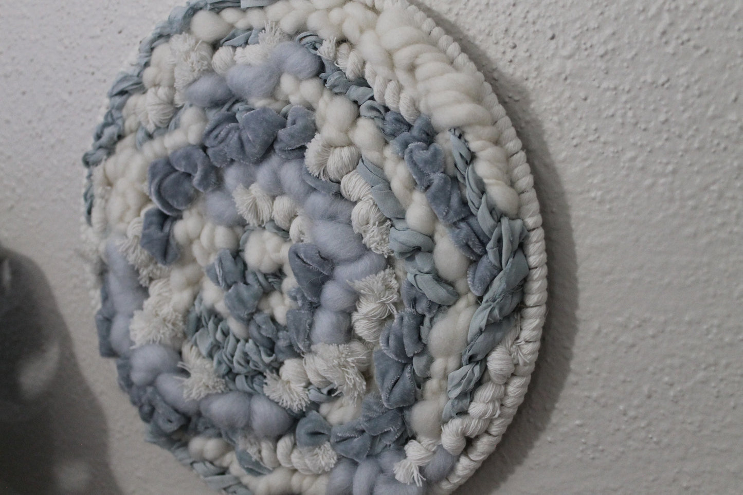 Blue round woven wall hanging | wall art | weaving | woven tapestry | wall decor | wall tapestry | home decor | tapestry