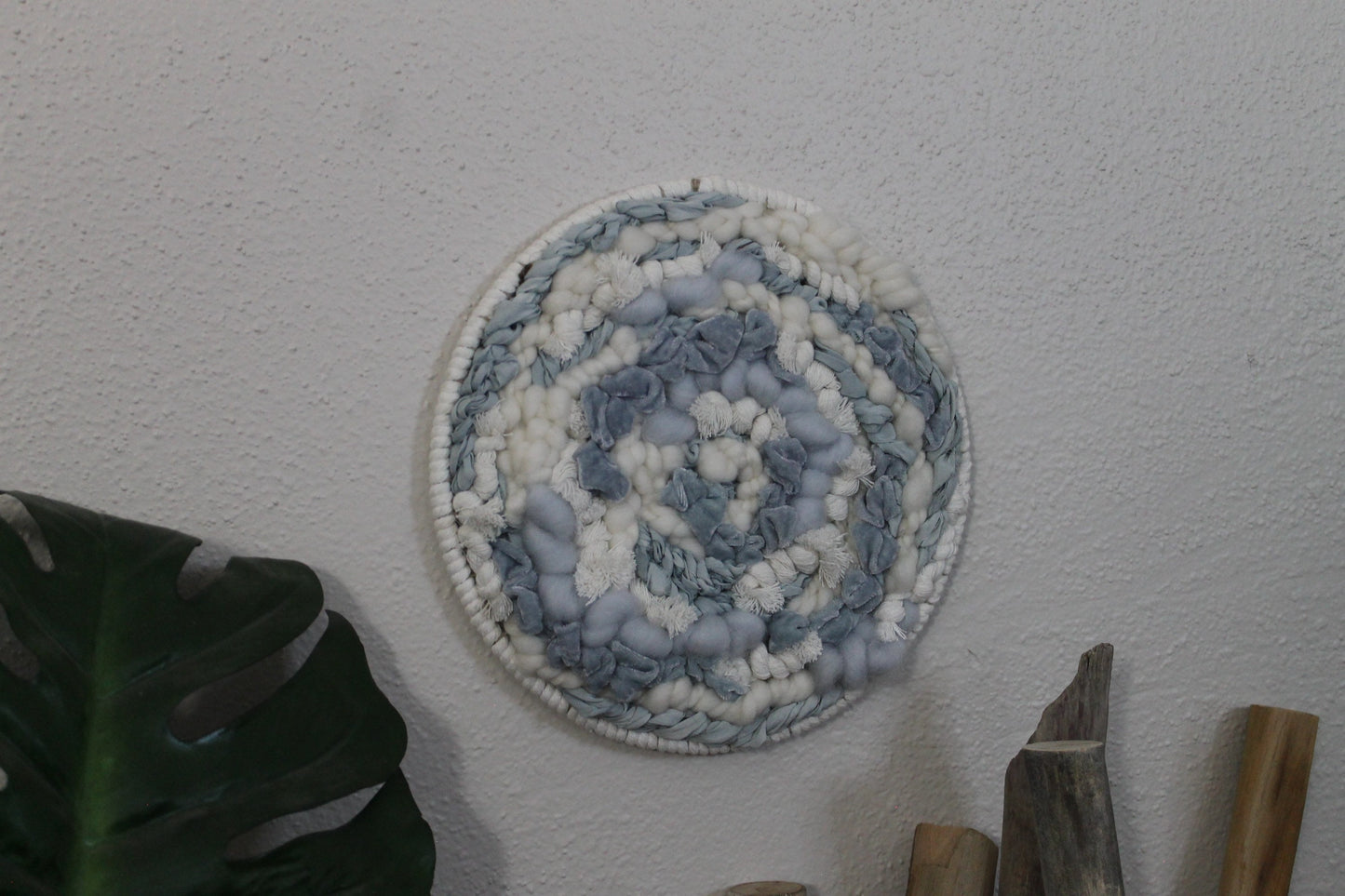 Blue round woven wall hanging | wall art | weaving | woven tapestry | wall decor | wall tapestry | home decor | tapestry