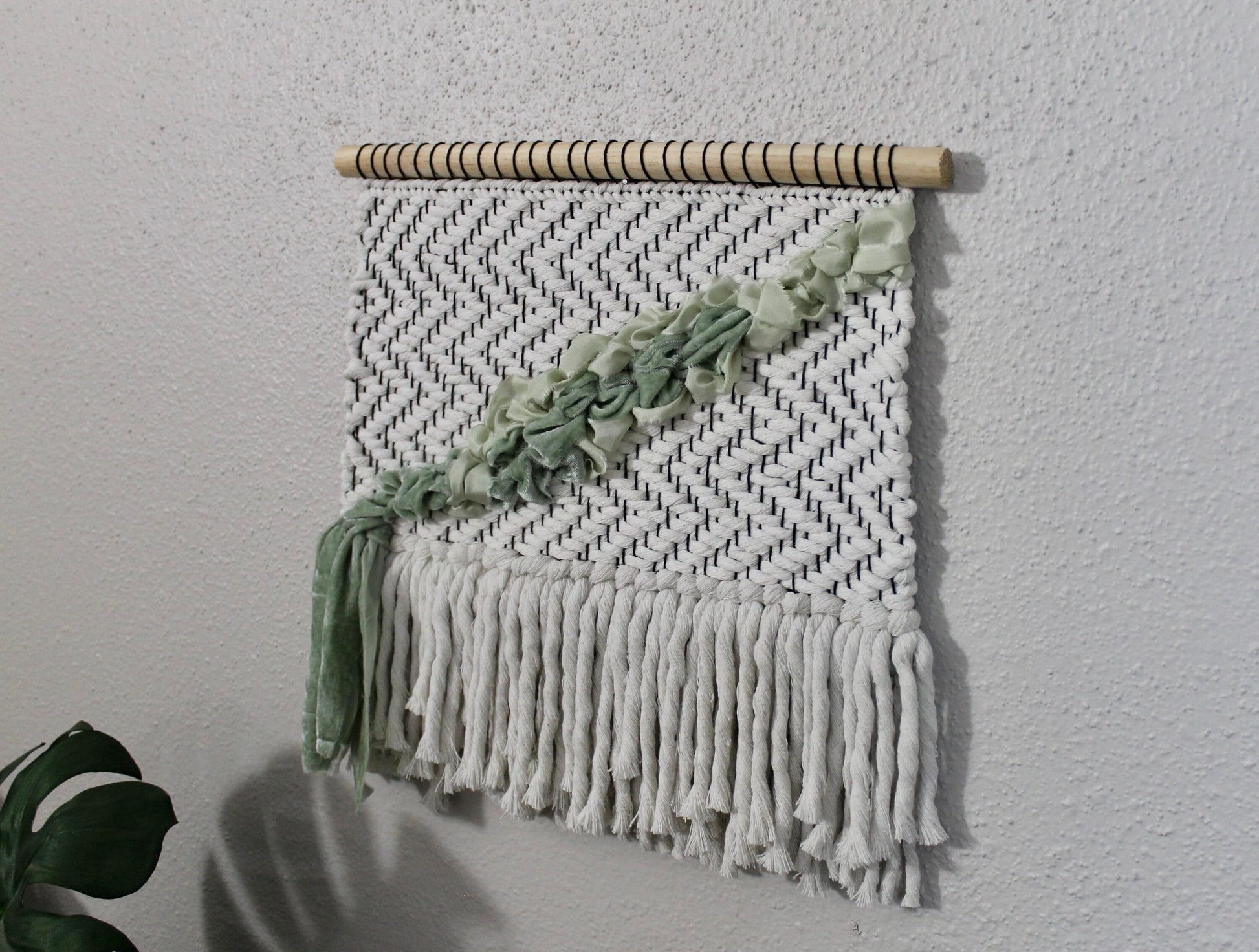 Green velvet woven wall hanging | wall art | weaving | woven tapestry | wall decor | wall tapestry | home decor | tapestry