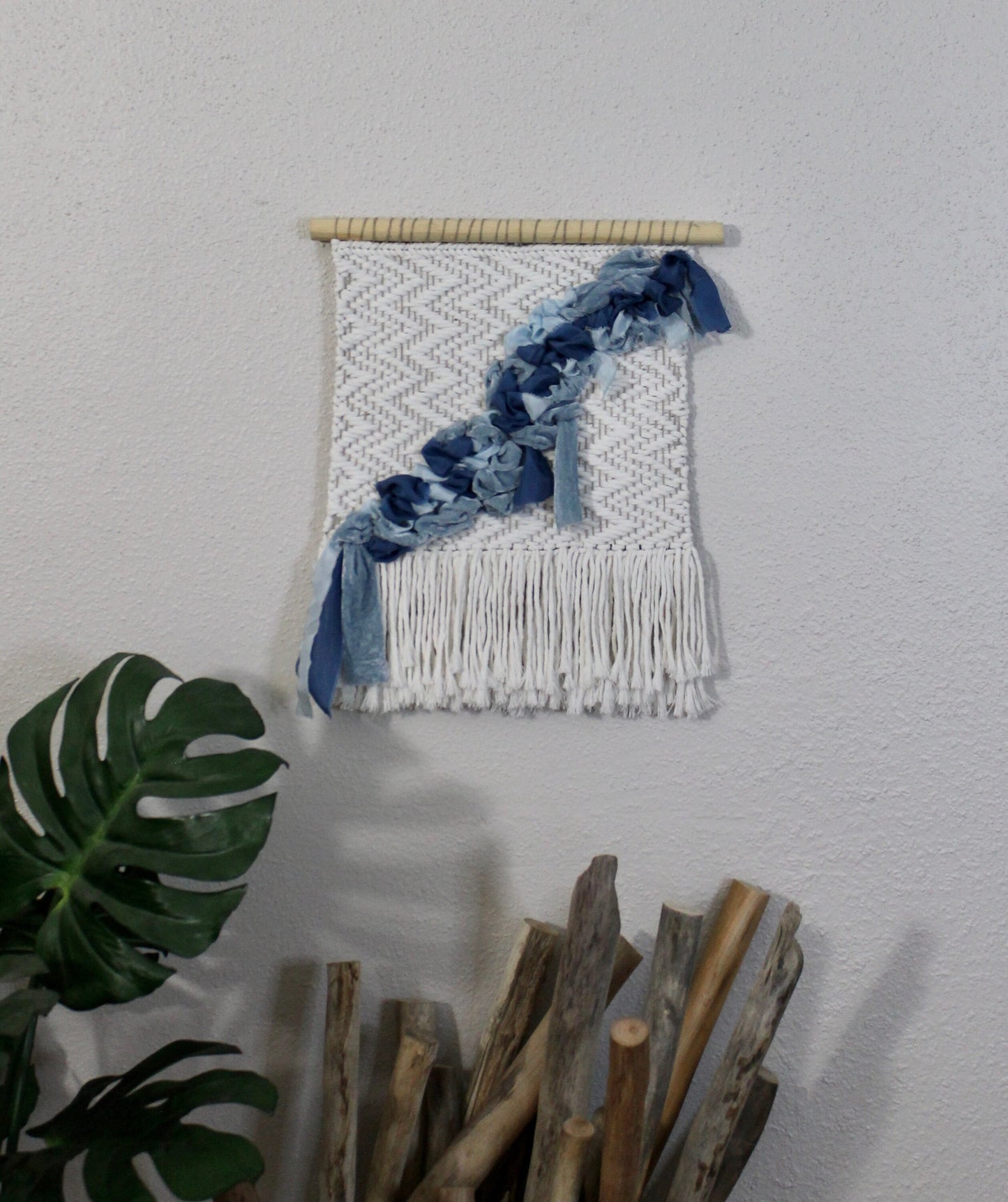 Blue silk woven wall hanging | wall art | weaving | woven tapestry | wall decor | wall tapestry | home decor | tapestry
