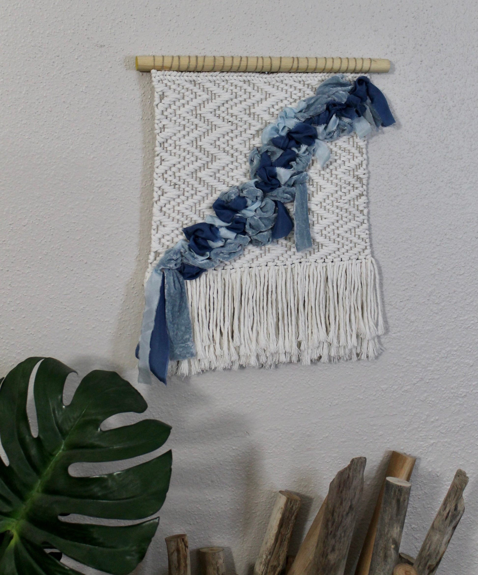 Blue silk woven wall hanging | wall art | weaving | woven tapestry | wall decor | wall tapestry | home decor | tapestry