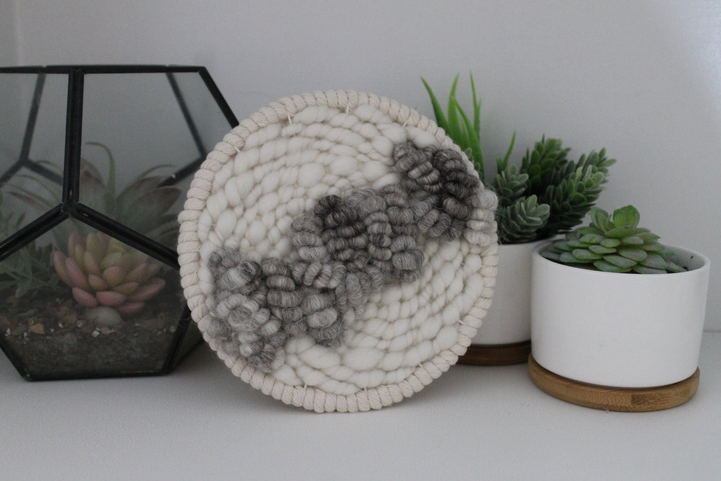 Grey round woven wall hanging | wall art | weaving | woven tapestry | wall decor | wall tapestry | home decor | tapestry