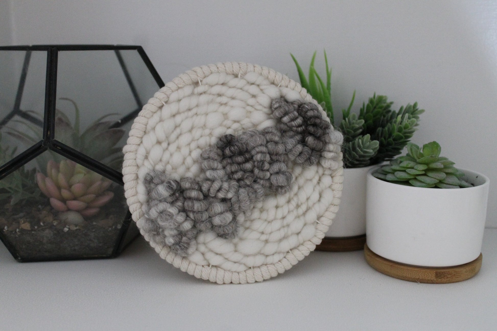 Grey round woven wall hanging | wall art | weaving | woven tapestry | wall decor | wall tapestry | home decor | tapestry