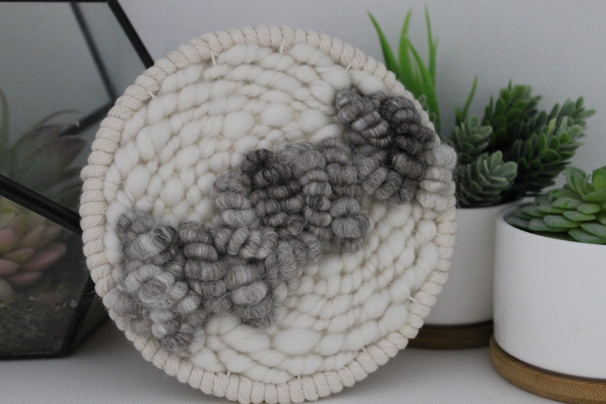 Grey round woven wall hanging | wall art | weaving | woven tapestry | wall decor | wall tapestry | home decor | tapestry