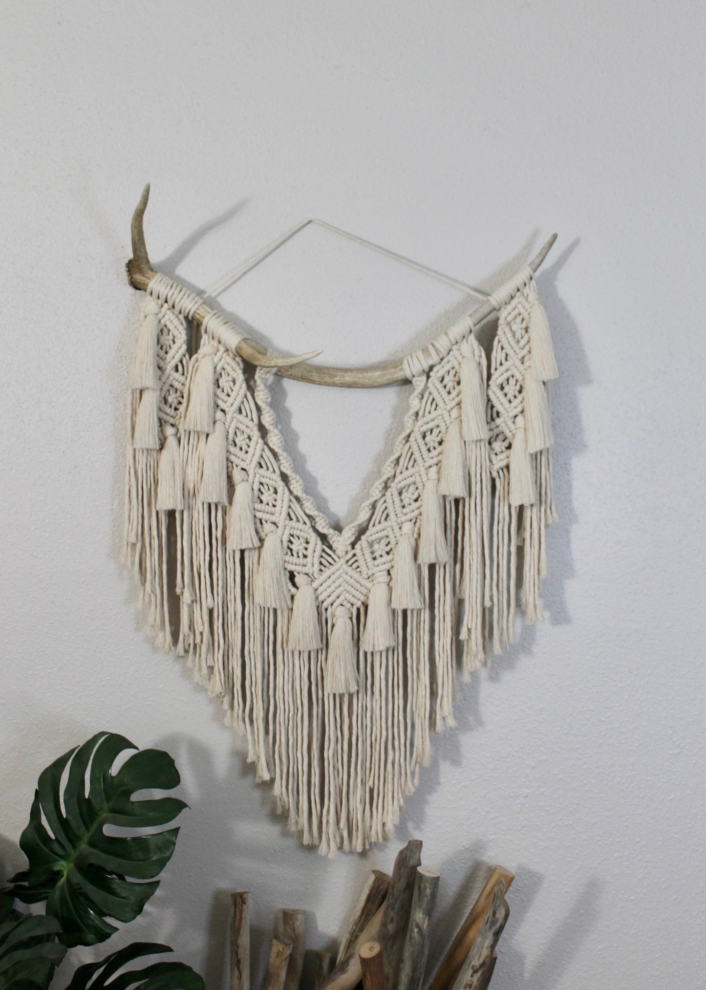 Elk antler macrame wall hanging | wall art | boho | genuine elk antler | wall decor | wall tapestry | home decor