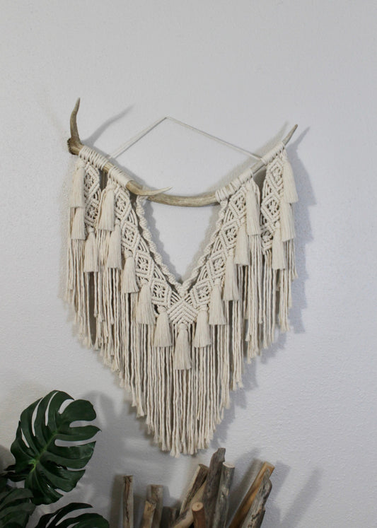 Elk antler macrame wall hanging | wall art | boho | genuine elk antler | wall decor | wall tapestry | home decor