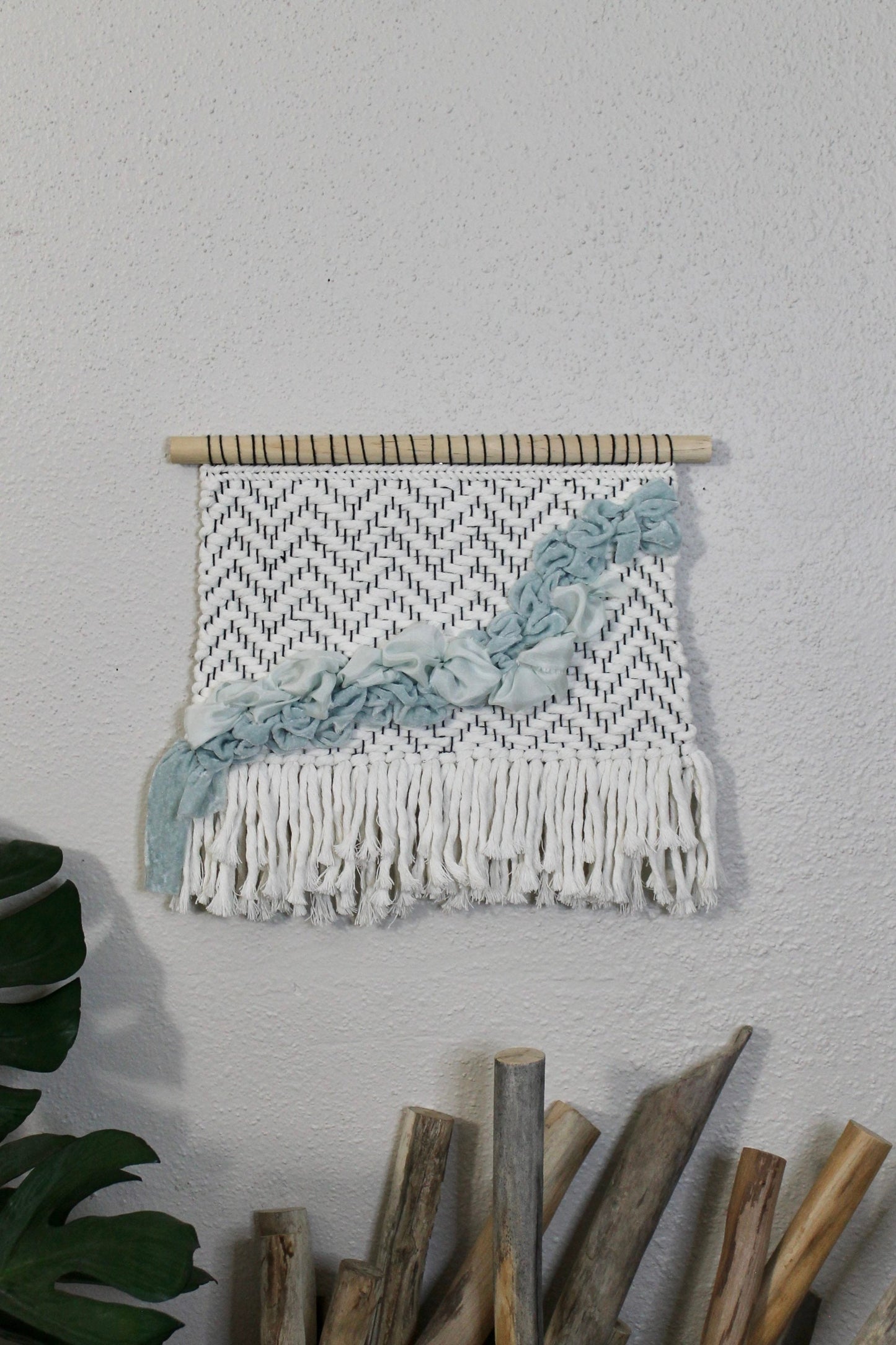 Blue silk woven wall hanging | wall art | weaving | woven tapestry | wall decor | wall tapestry | home decor | tapestry