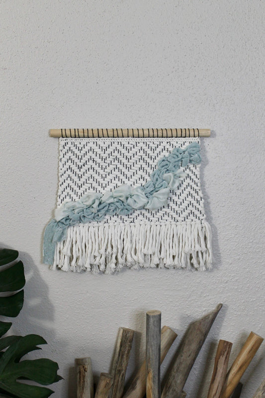 Blue silk woven wall hanging | wall art | weaving | woven tapestry | wall decor | wall tapestry | home decor | tapestry