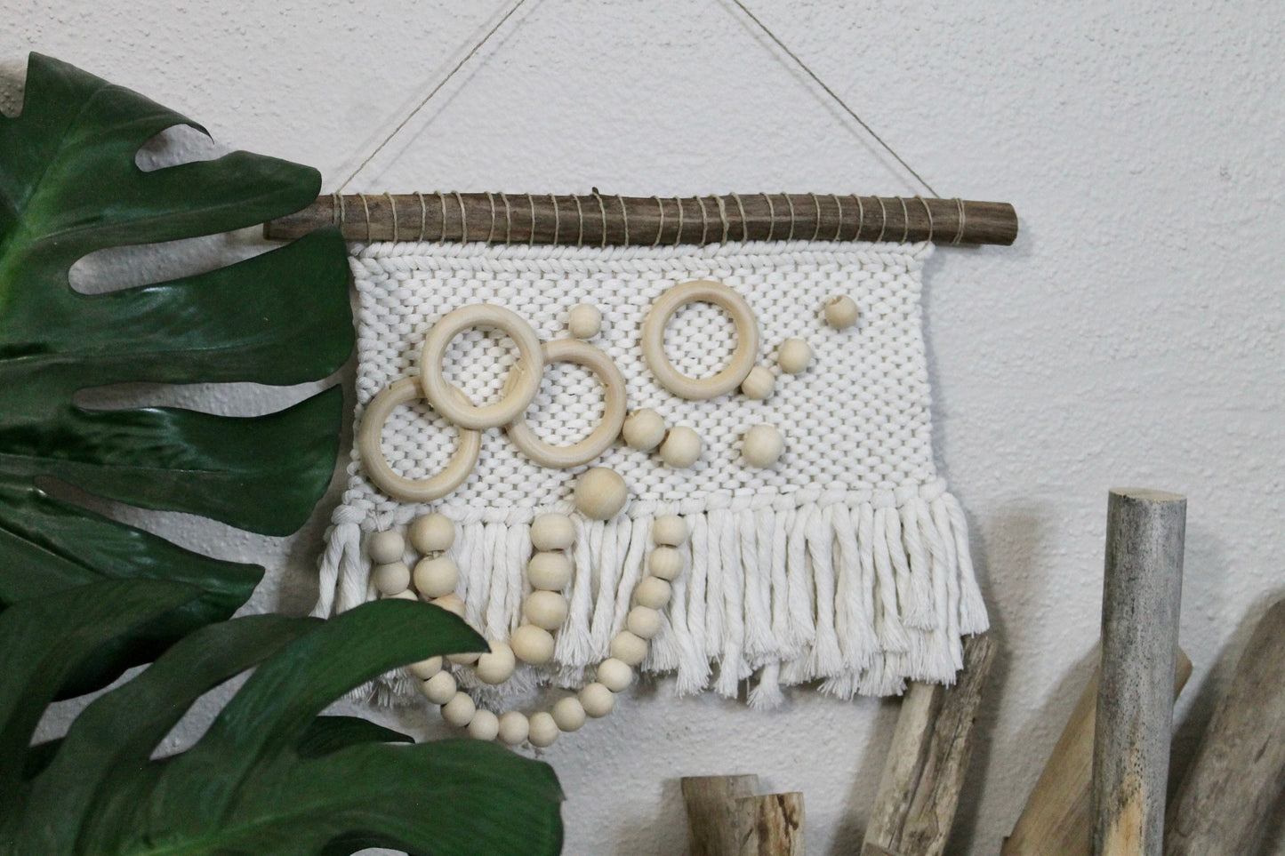 Mini abstract woven wall hanging | wood bead accent | wall art | weaving | woven tapestry | wall decor | wall tapestry | home decor