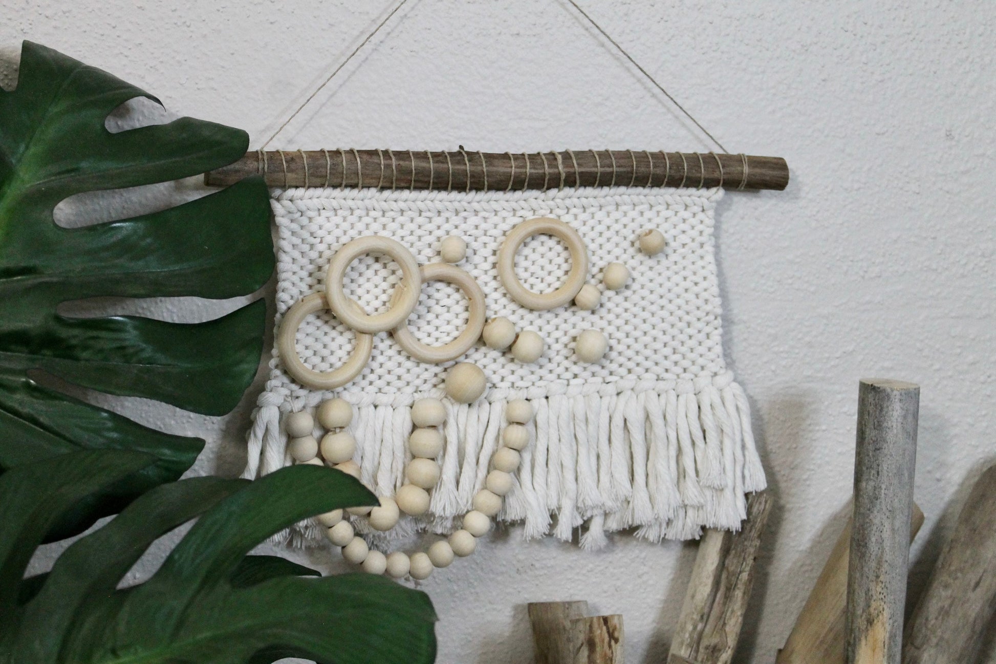 Mini abstract woven wall hanging | wood bead accent | wall art | weaving | woven tapestry | wall decor | wall tapestry | home decor