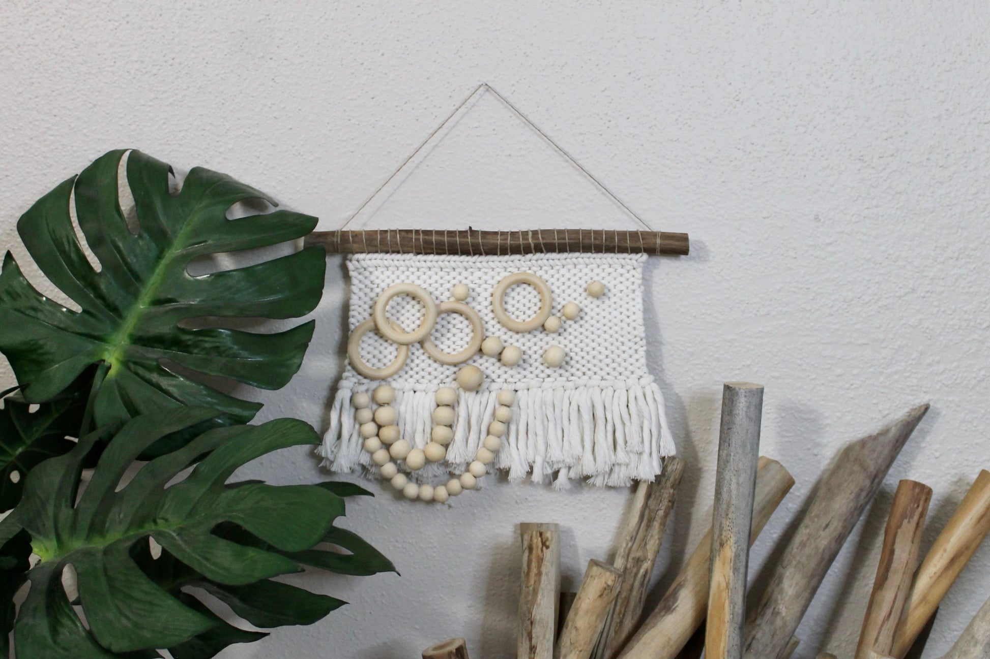 Mini abstract woven wall hanging | wood bead accent | wall art | weaving | woven tapestry | wall decor | wall tapestry | home decor