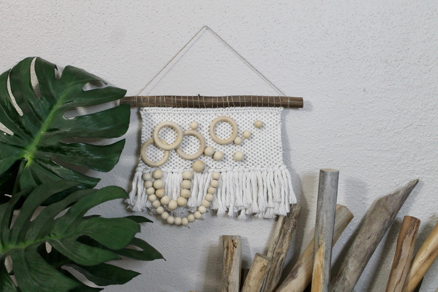 Mini abstract woven wall hanging | wood bead accent | wall art | weaving | woven tapestry | wall decor | wall tapestry | home decor