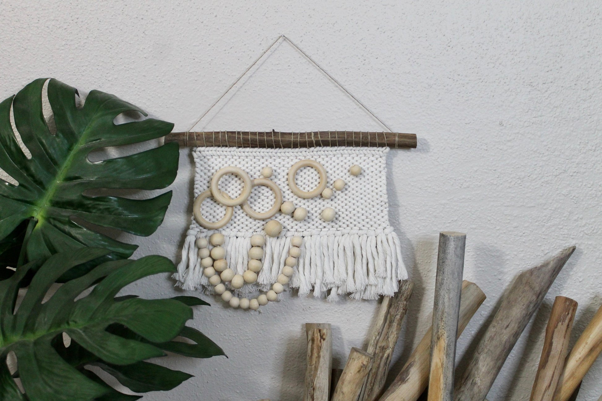 Mini abstract woven wall hanging | wood bead accent | wall art | weaving | woven tapestry | wall decor | wall tapestry | home decor