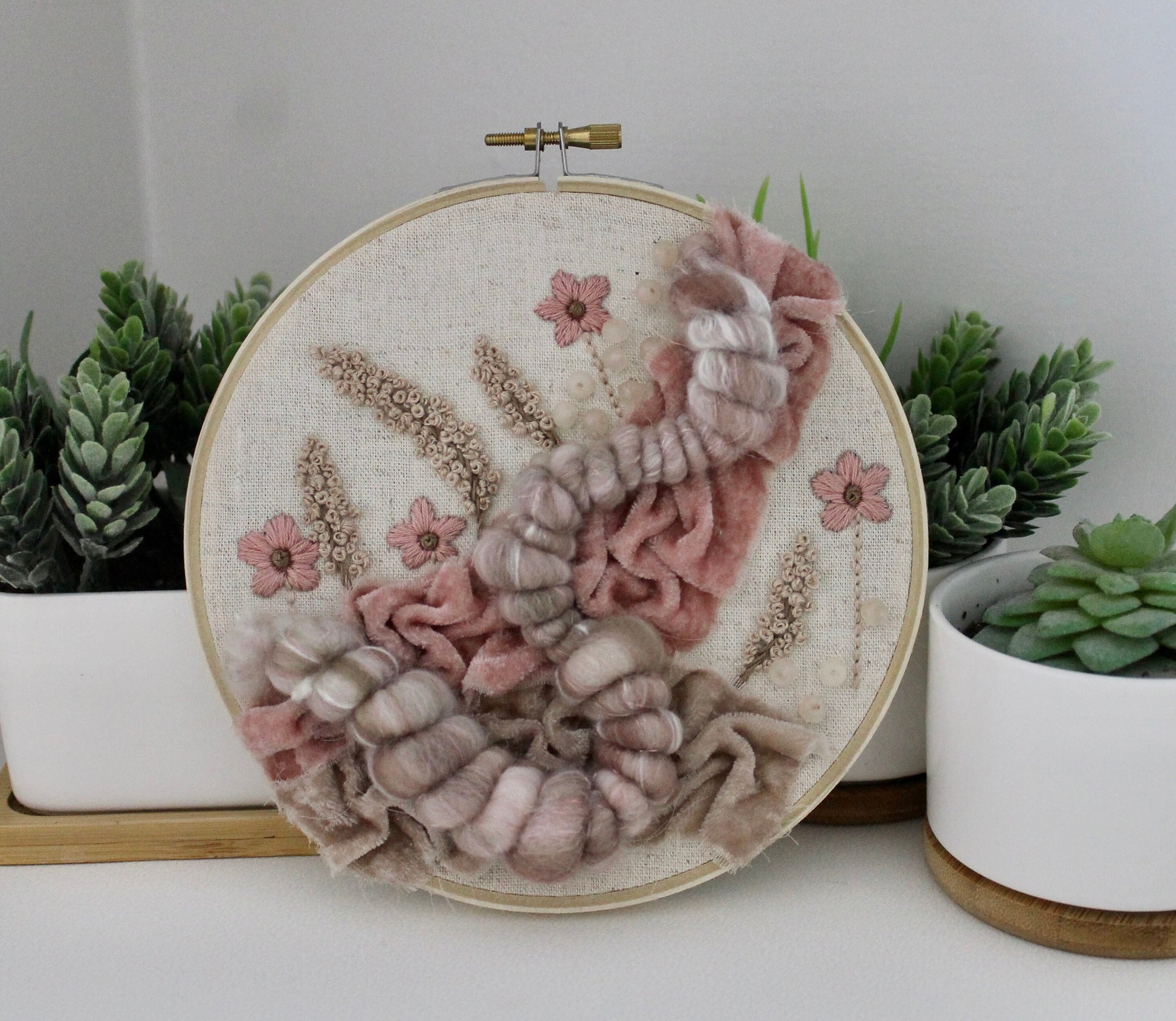 Pink flower abstract embroidery | embroidery hoop | foil embroidery | diy | gift idea | flower
