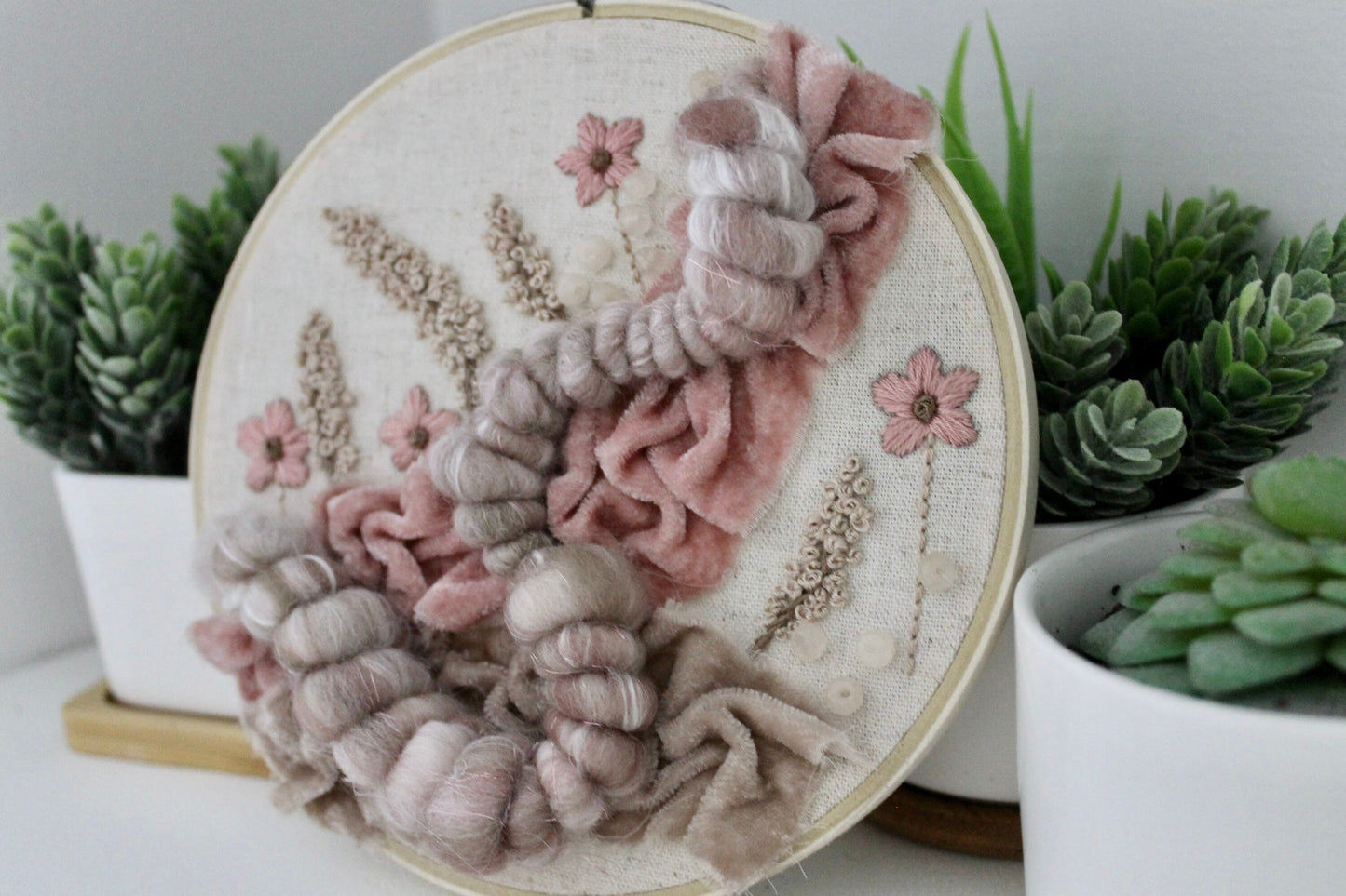 Pink flower abstract embroidery | embroidery hoop | foil embroidery | diy | gift idea | flower