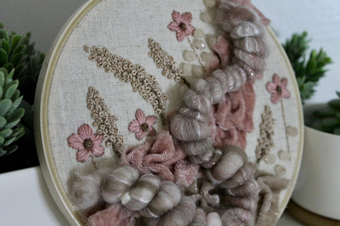 Pink flower abstract embroidery | embroidery hoop | foil embroidery | diy | gift idea | flower
