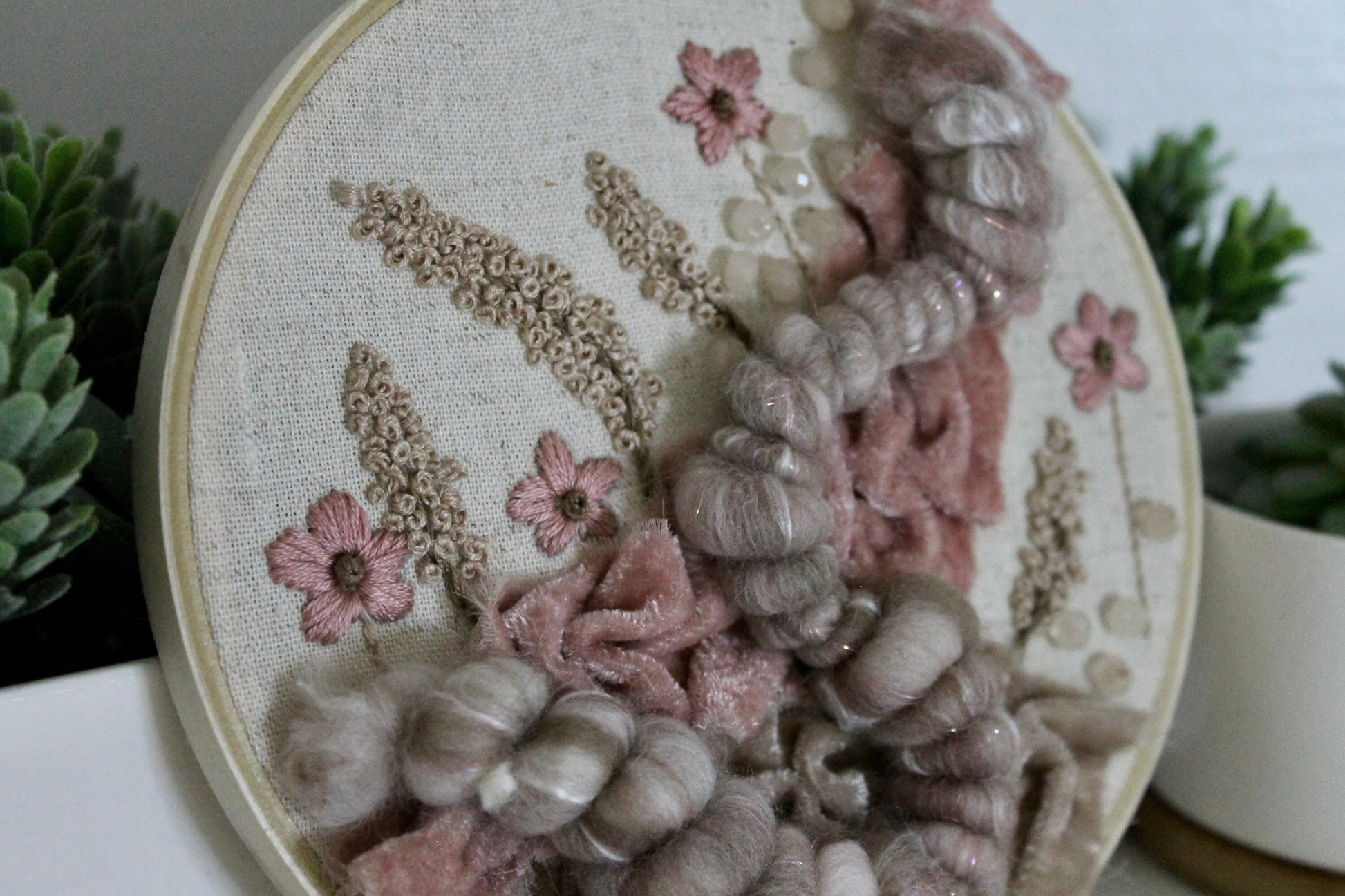 Pink flower abstract embroidery | embroidery hoop | foil embroidery | diy | gift idea | flower