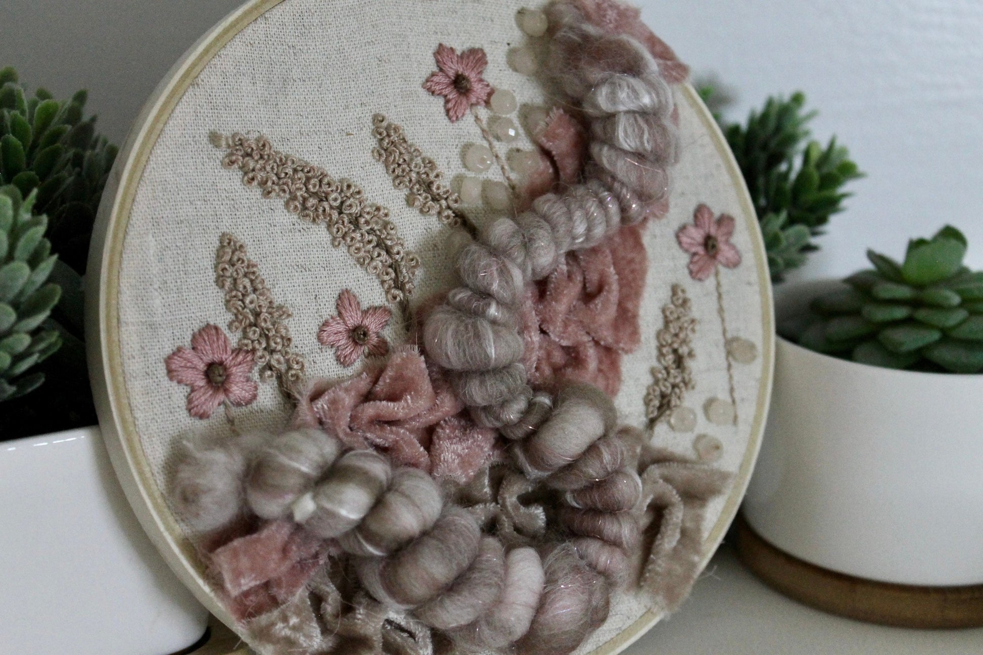 Pink flower abstract embroidery | embroidery hoop | foil embroidery | diy | gift idea | flower