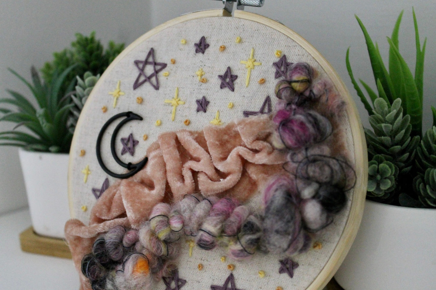 Night sky embroidery | abstract | star | embroidery hoop | foil embroidery | diy | gift idea | flower