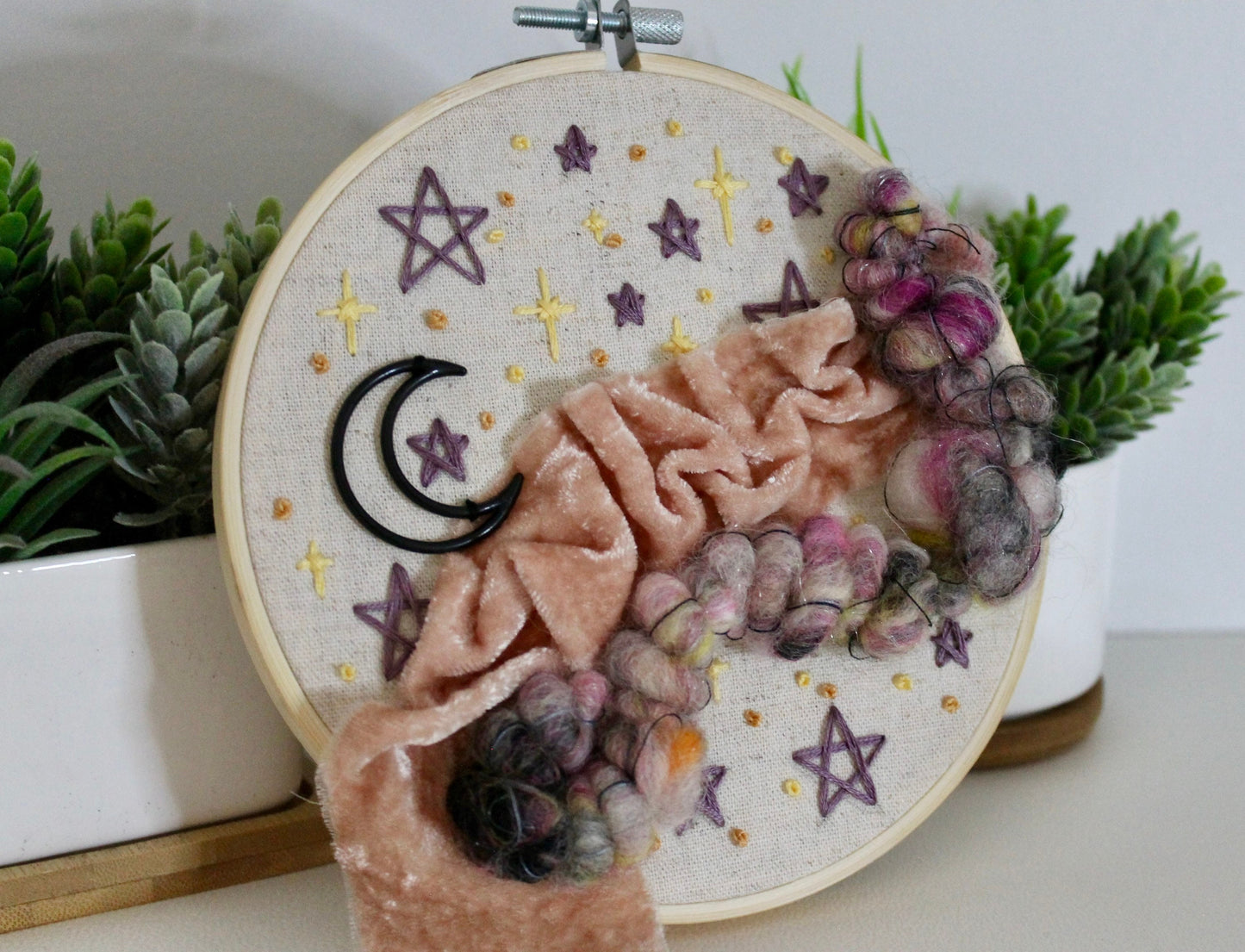 Night sky embroidery | abstract | star | embroidery hoop | foil embroidery | diy | gift idea | flower
