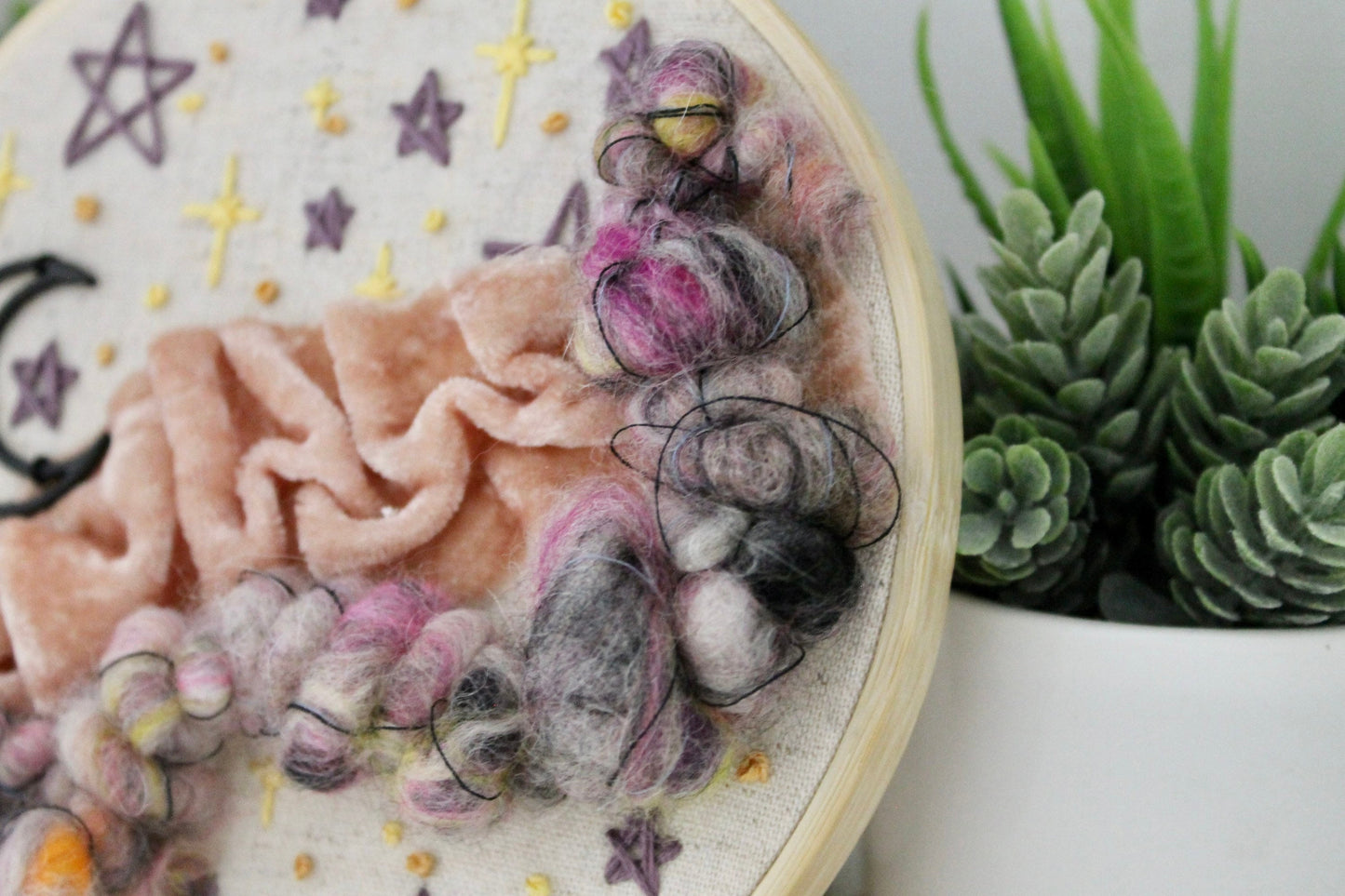 Night sky embroidery | abstract | star | embroidery hoop | foil embroidery | diy | gift idea | flower