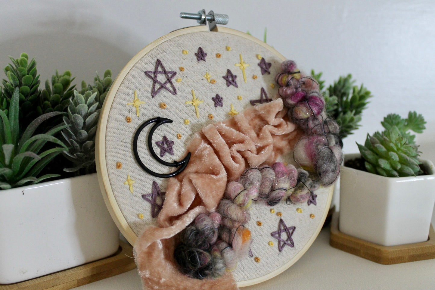 Night sky embroidery | abstract | star | embroidery hoop | foil embroidery | diy | gift idea | flower