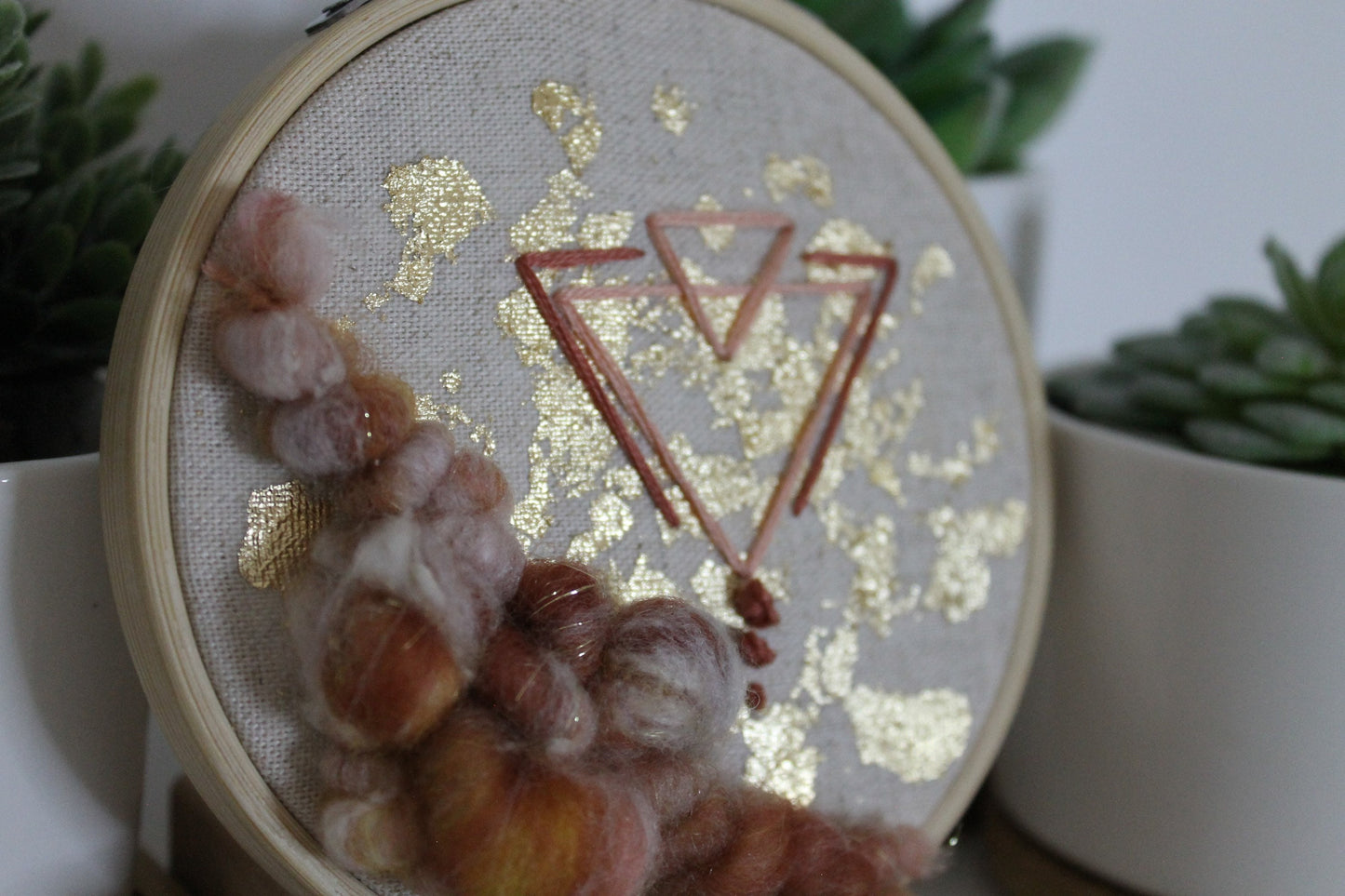 Mini rust and gold abstract geometric embroidery | embroidery hoop | foil embroidery | diy | gift idea