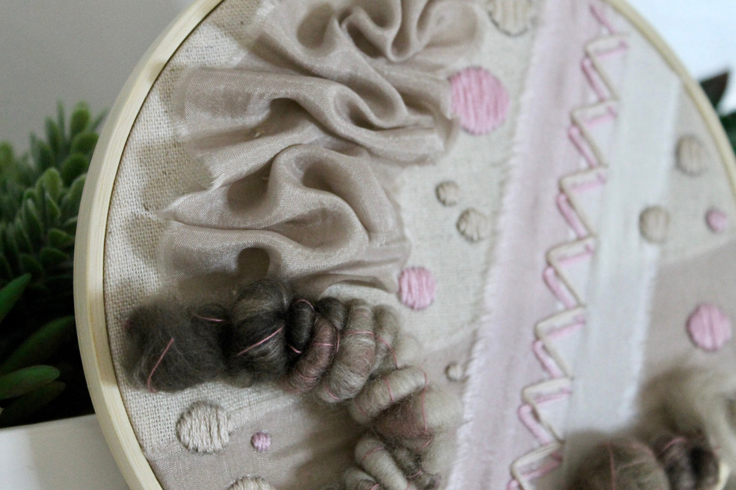 Pink and brown abstract embroidery | neutral | embroidery hoop | foil embroidery | diy | gift idea