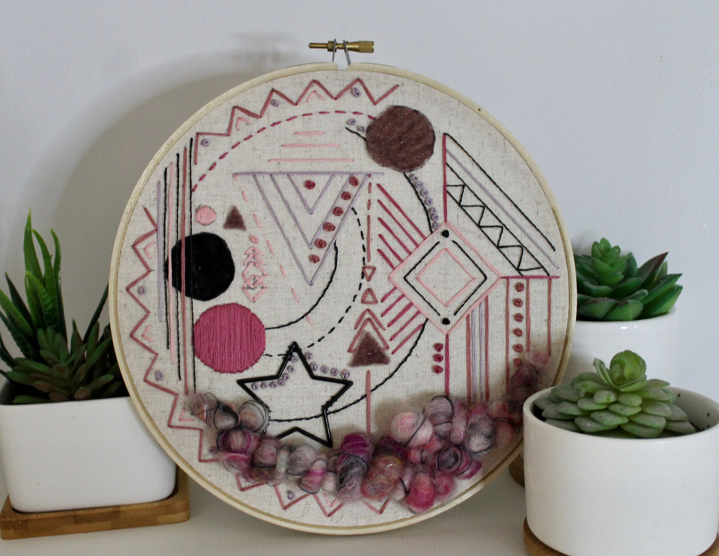 Large purple and black abstract embroidery | geometric | embroidery hoop | foil embroidery | diy | gift idea