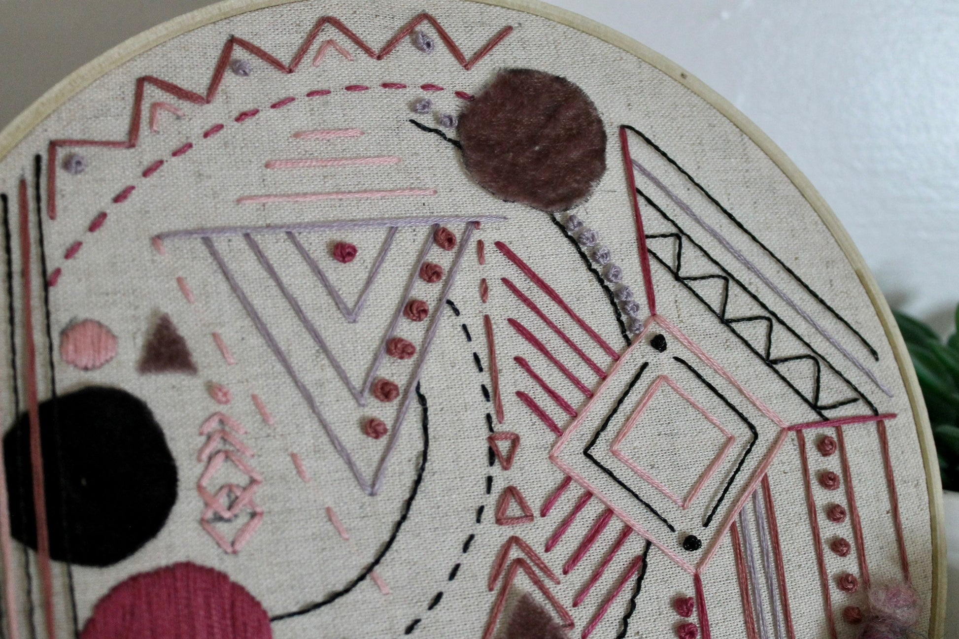 Large purple and black abstract embroidery | geometric | embroidery hoop | foil embroidery | diy | gift idea